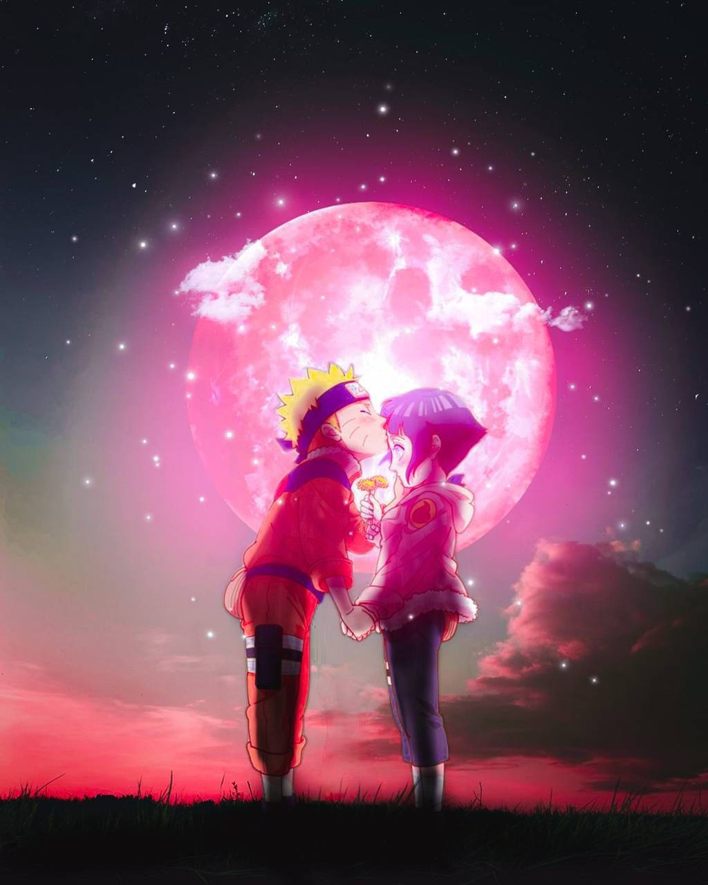 Naruto ve Hinata Pembe Ay Duvar Kağıdı