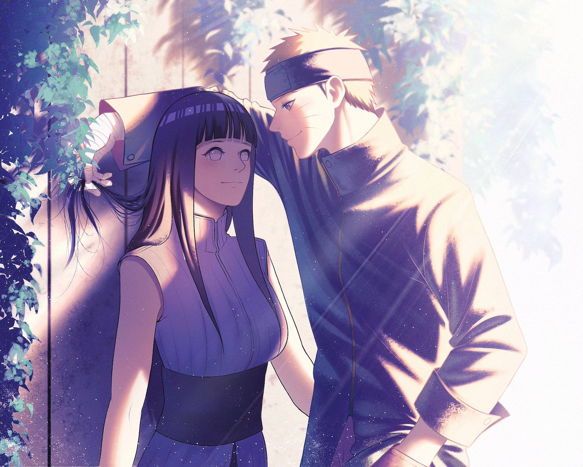 Naruto ve Hinata Yaslanmış Duvar Kağıdı