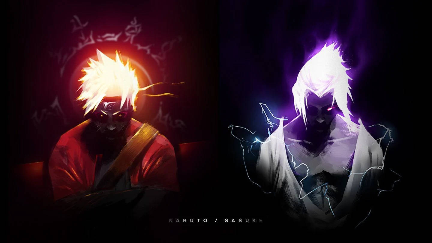 Naruto ve Sasuke Karanlık Mod Duvar Kağıdı