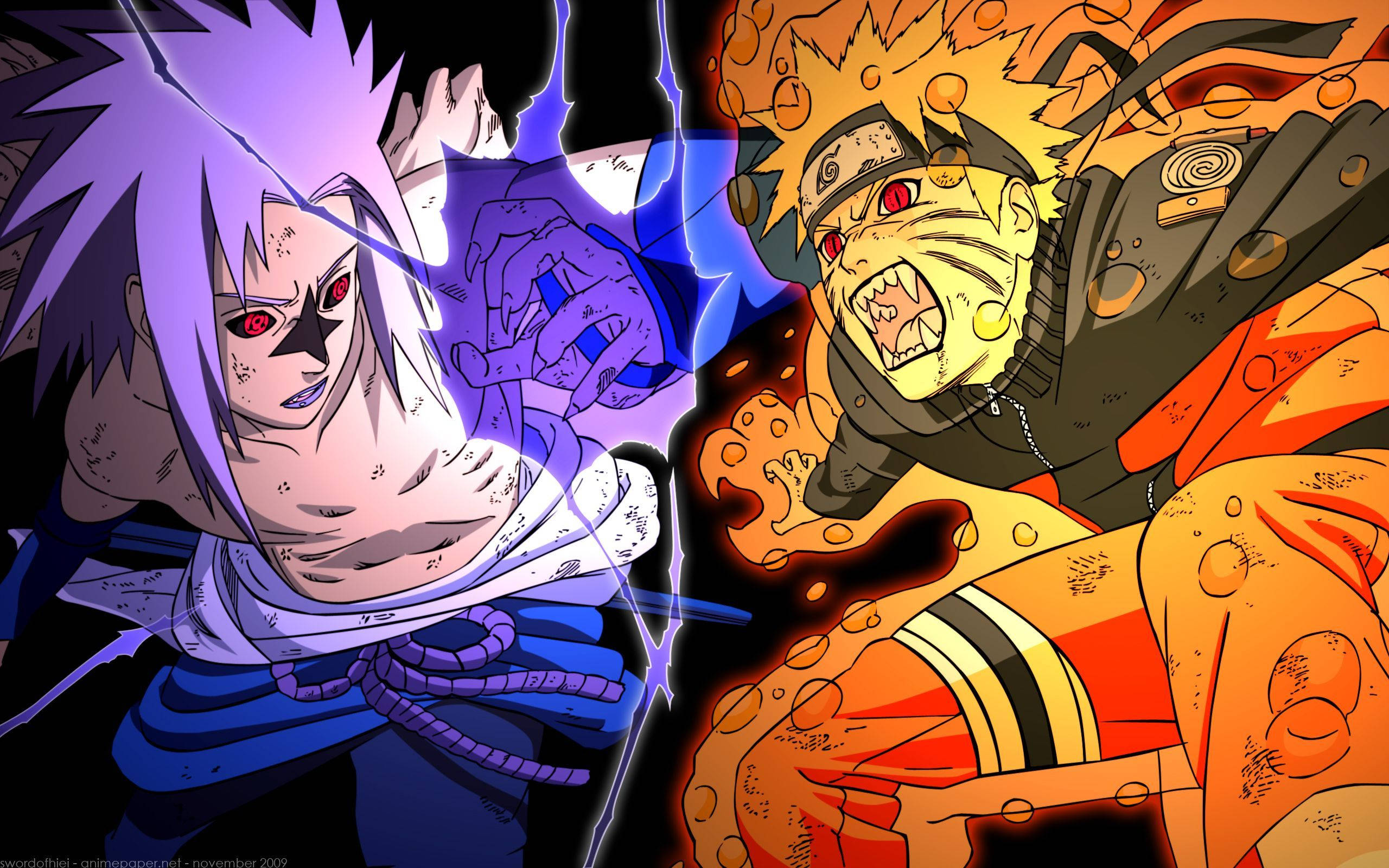 Naruto ve Sasuke, Kötü Güçlere Karşı Savaşmak İçin Jinchuuriki ve Sharingan Güçlerini Kullanıyor Duvar Kağıdı