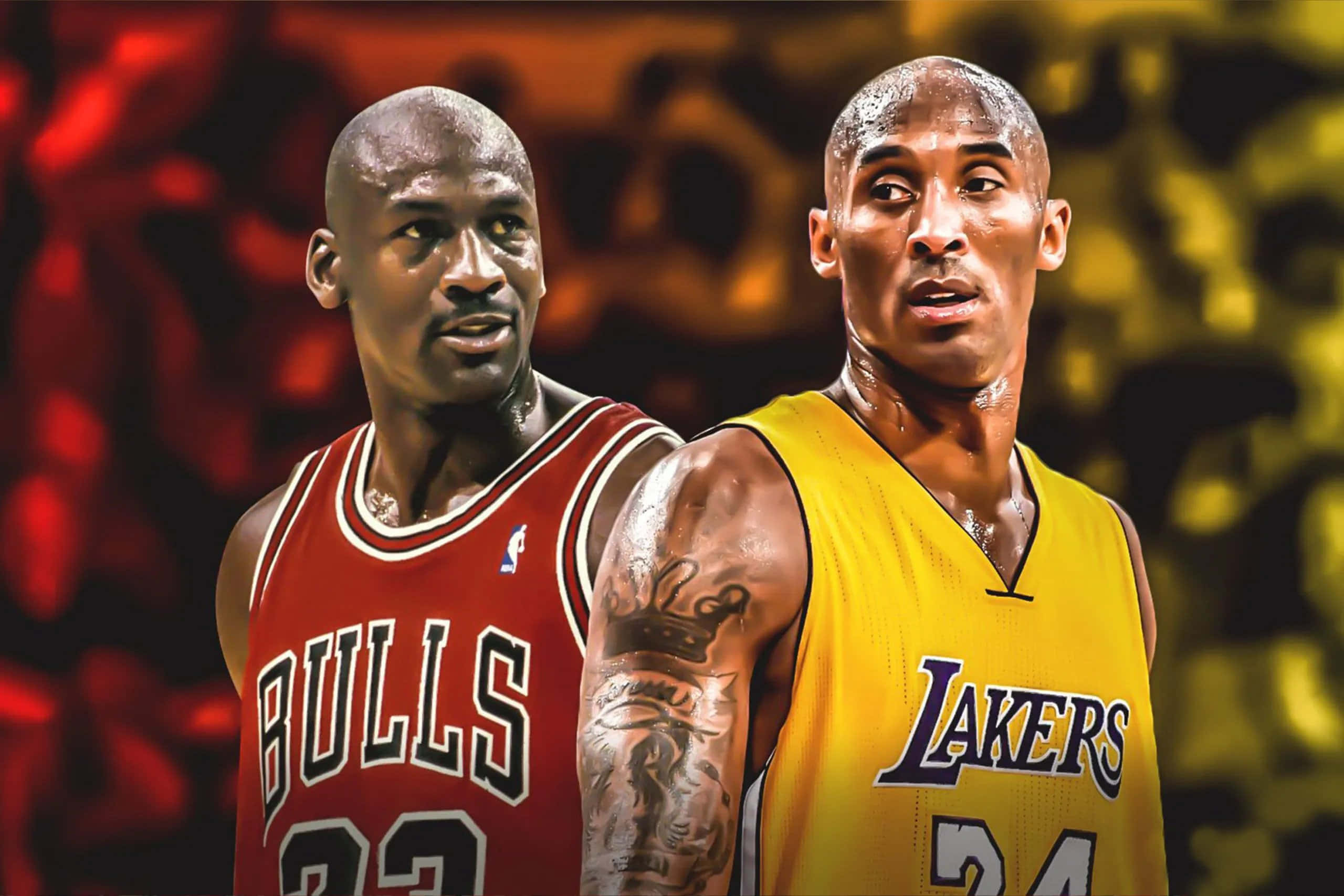 NBA Süper Yıldızları Kobe Bryant ve Michael Jordan Dijital İllüstrasyon Duvar Kağıdı