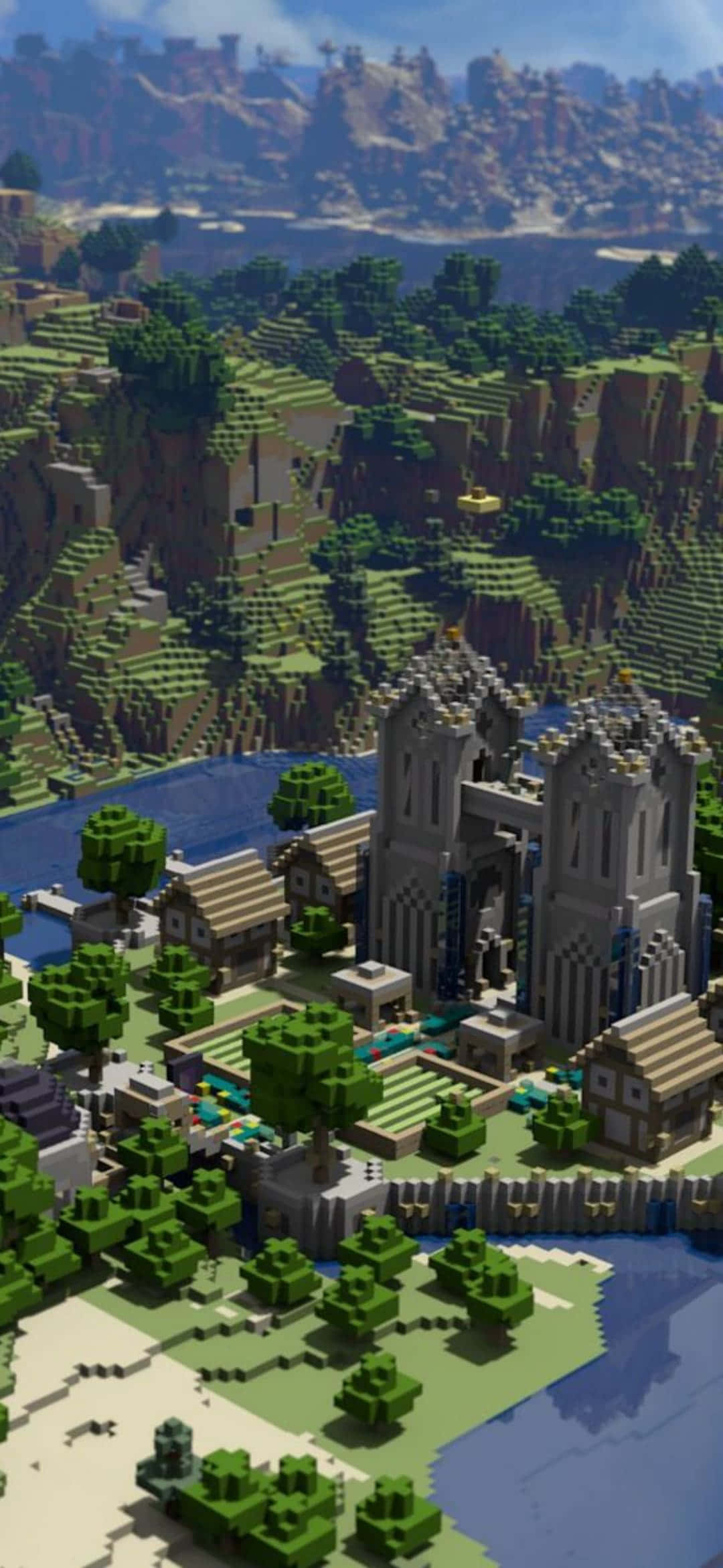 Nehir Kale Pixel 3 Minecraft Arka Planı Duvar Kağıdı