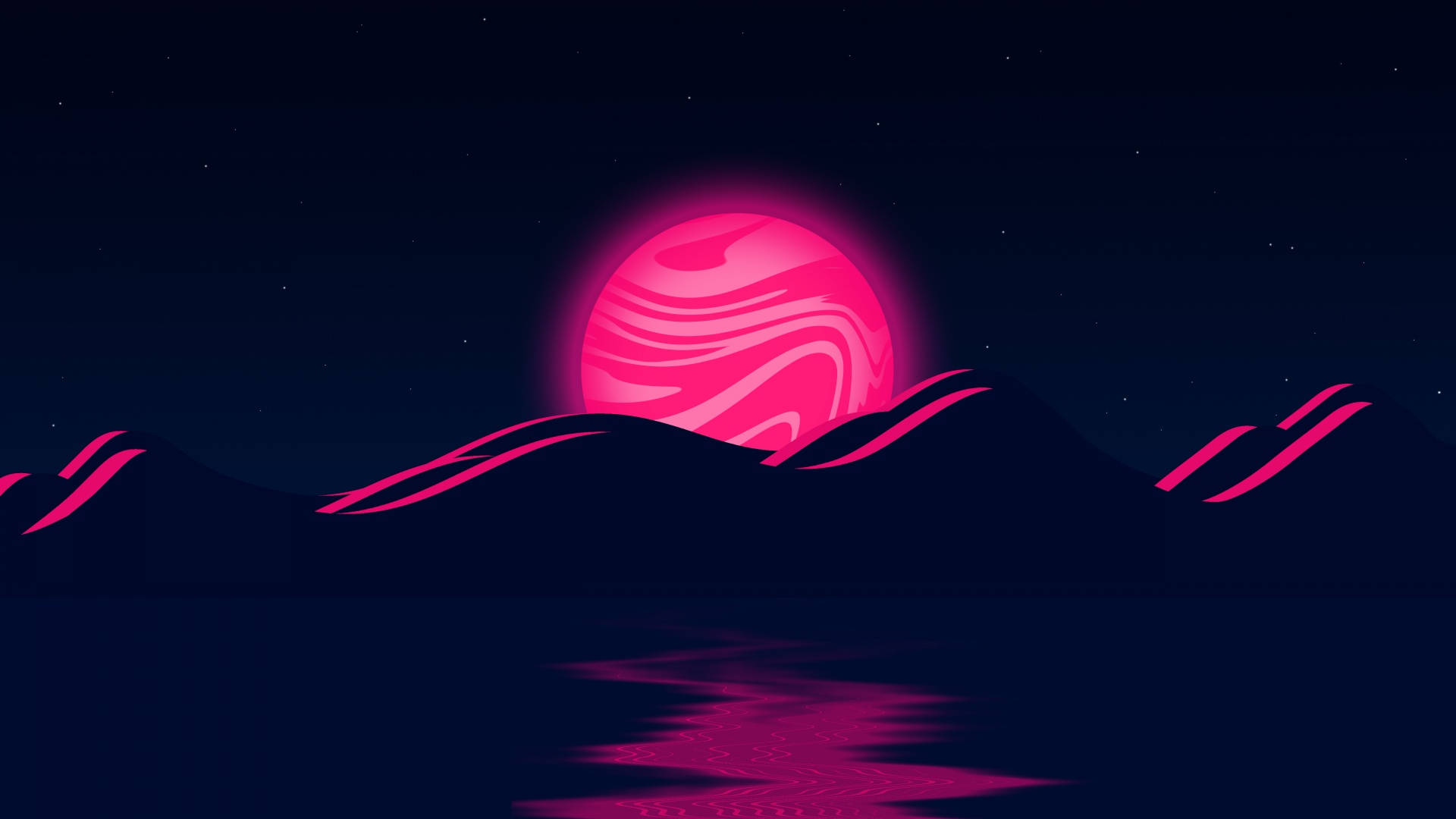 Neon Ay Pembe Dalgalar Duvar Kağıdı