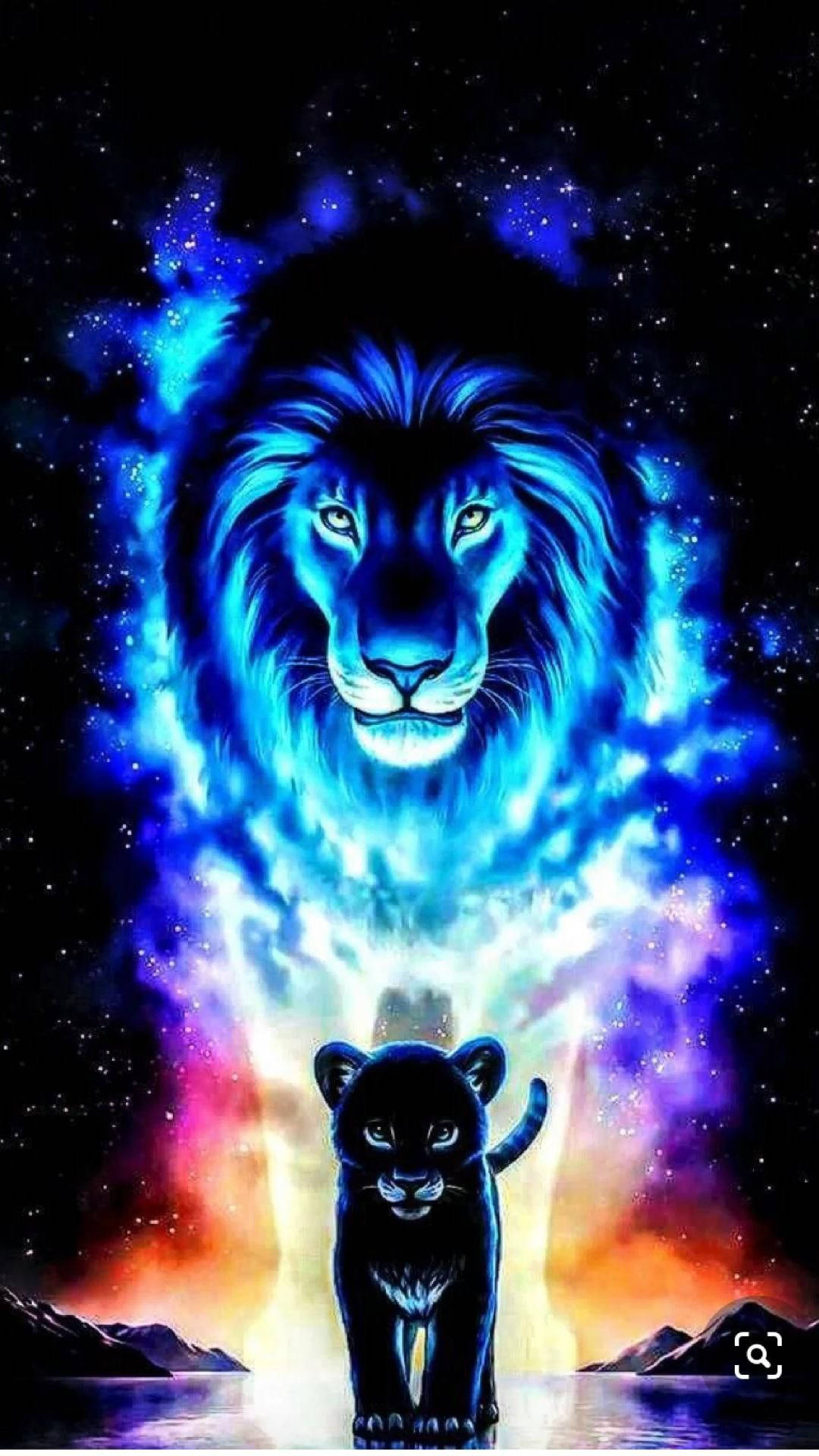 Neon Aydınlatmalı Aslan Galaksisi Duvar Kağıdı