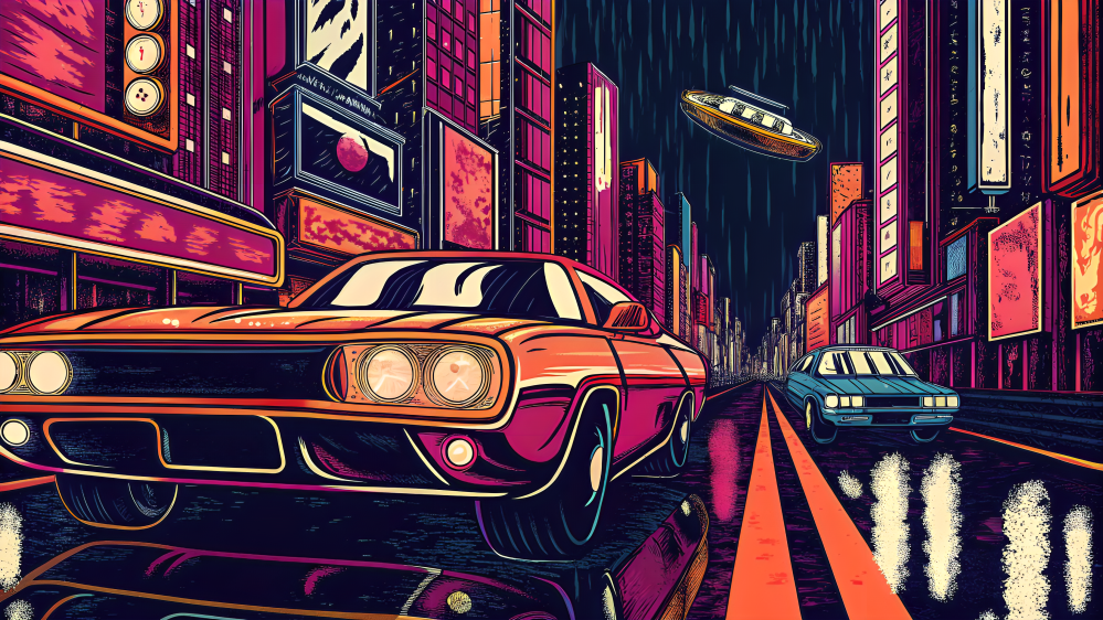Neon Drift: Gece Şehir Manzarası Duvar Kağıdı