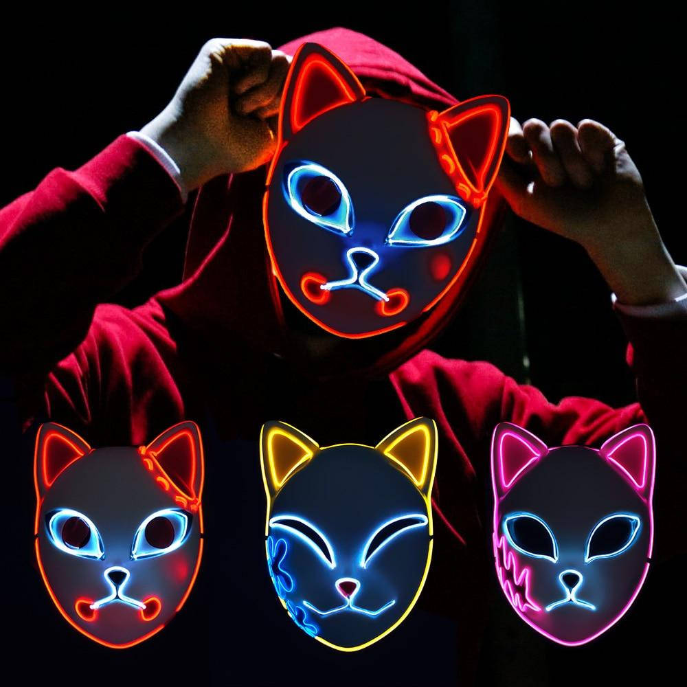 Neon Işıklı Demon Slayer Maskesi Duvar Kağıdı