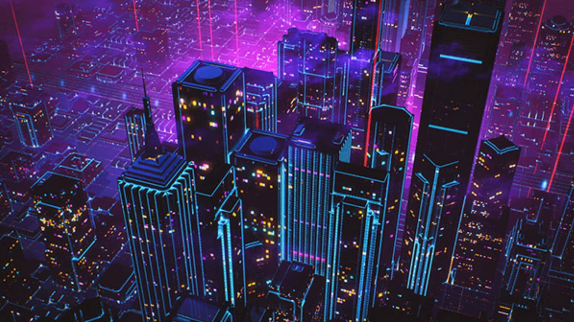 Neon ışıklı ve binalarla dolu bir şehir Duvar Kağıdı