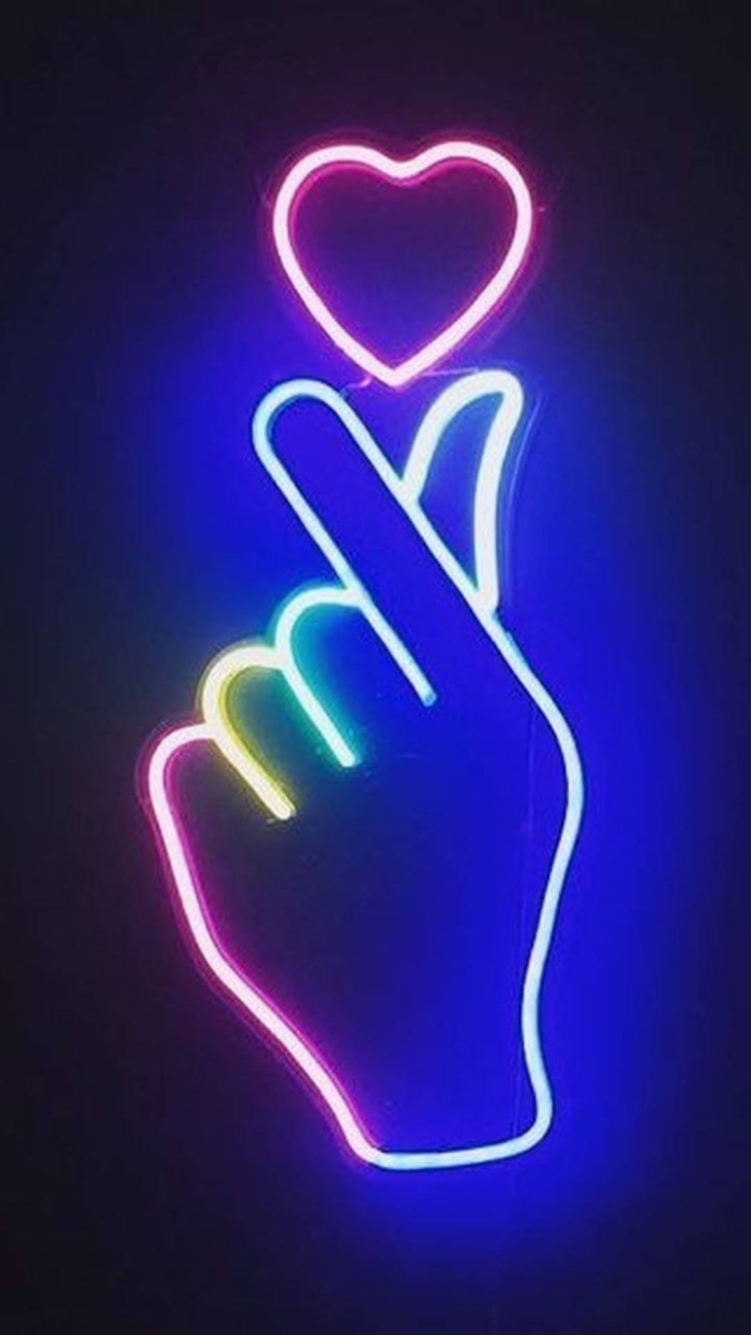 Neon Işıklı Parmak Kalp Tasarımı Duvar Kağıdı