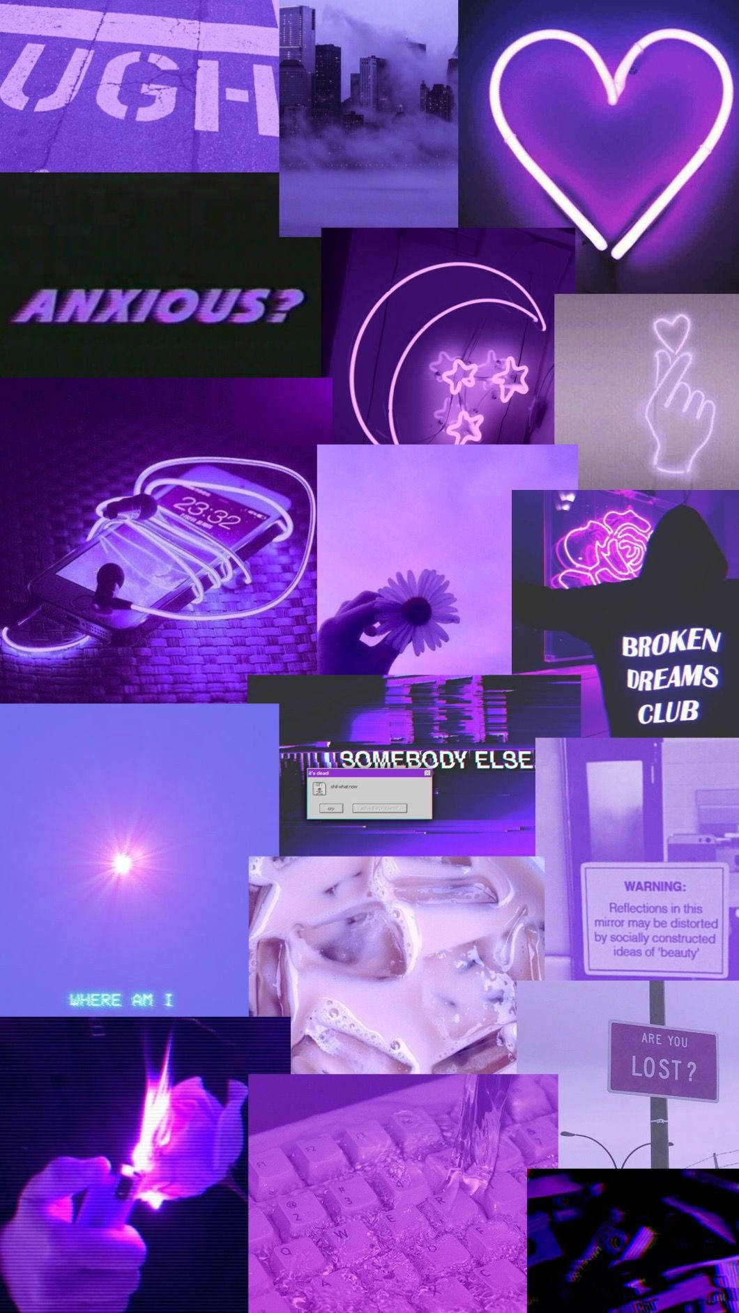 Neon Kalp Pastel Mor Tumblr Kolaj Duvar Kağıdı
