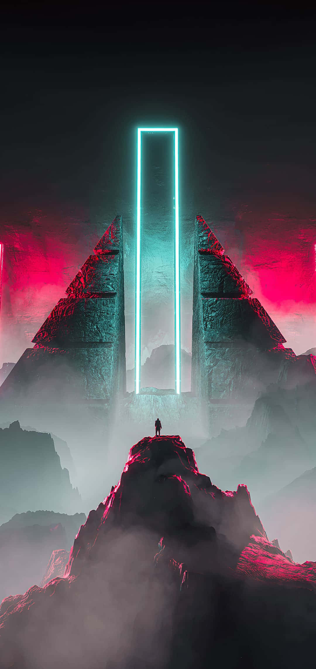 Neon kapı, ortasında kırmızı ışık Duvar Kağıdı