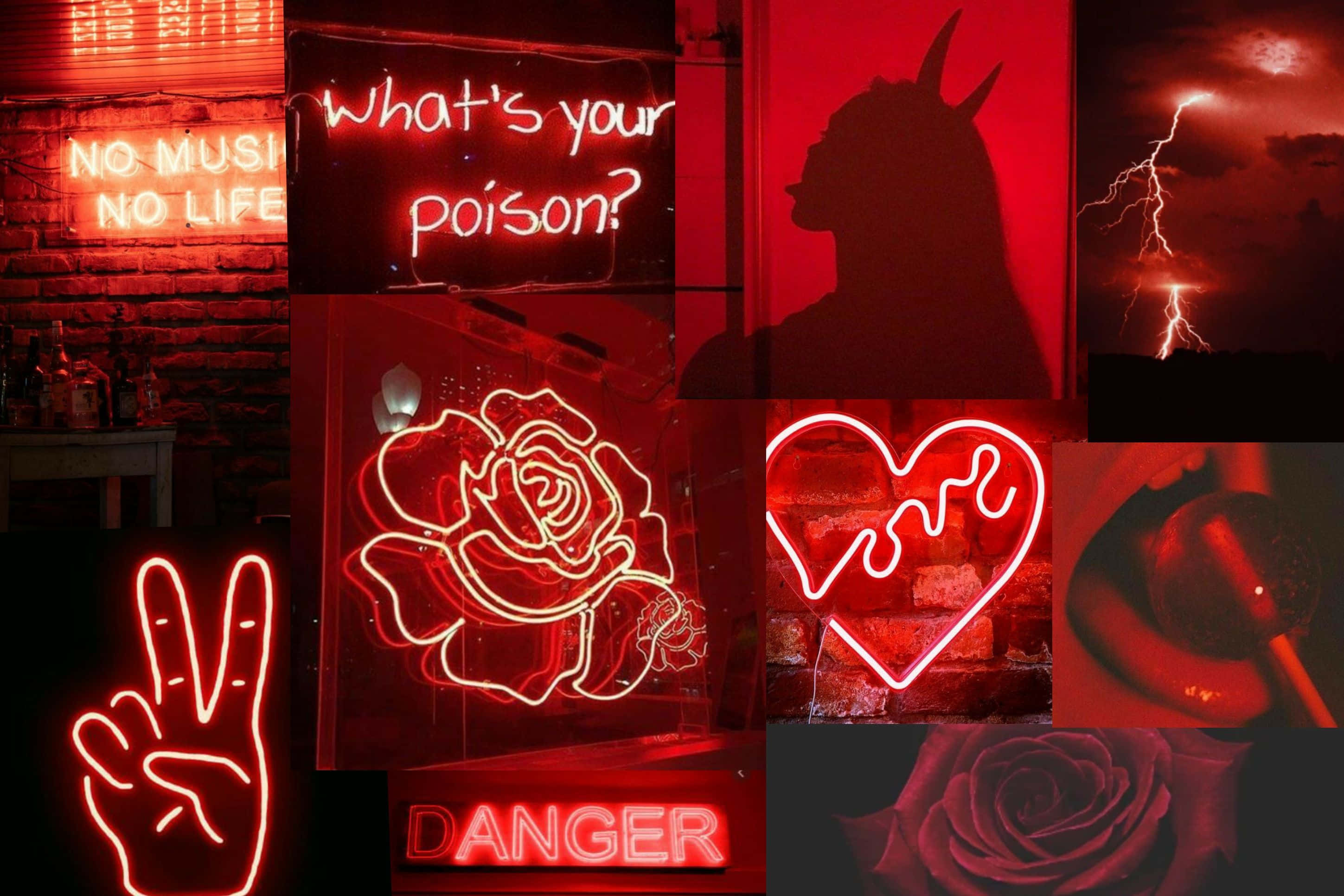 Neon Kırmızı Estetik Fotoğraf Kolajı Duvar Kağıdı