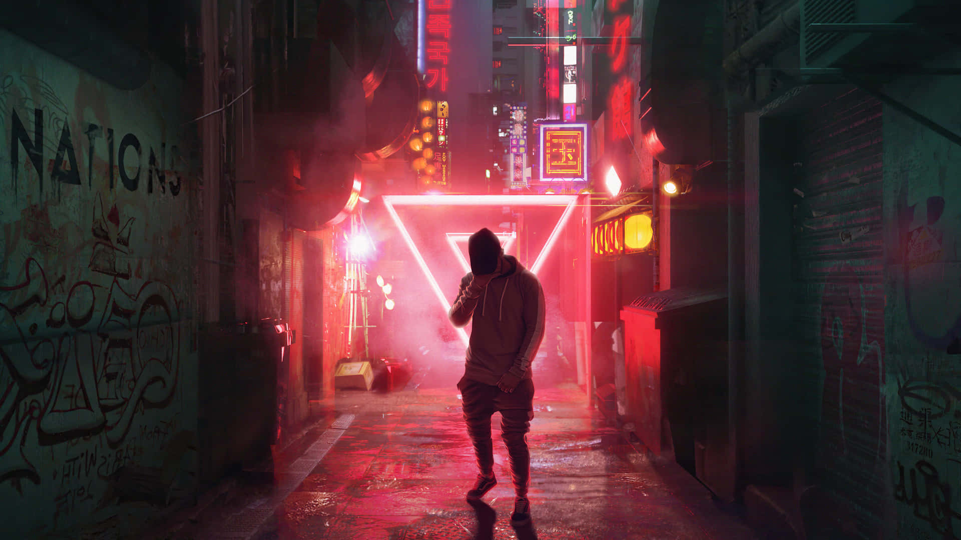 Neon Kırmızı Ters Üçgen Geçit Arka Planı Duvar Kağıdı