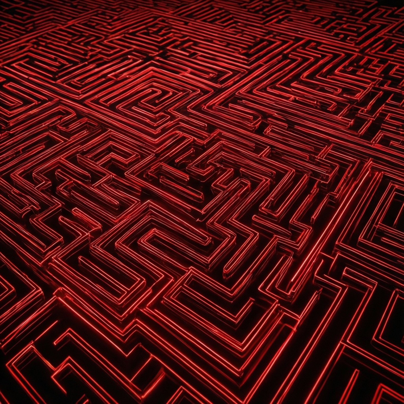 Neon Kırmızı Labirent Deseni Duvar Kağıdı