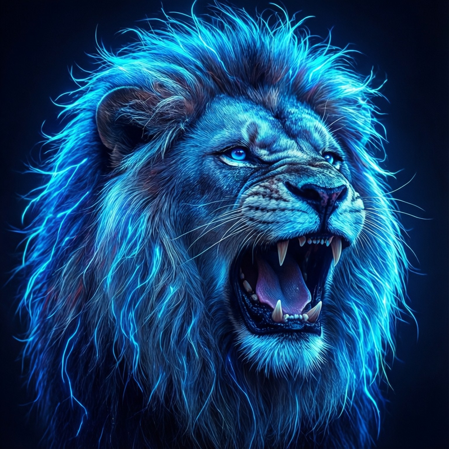 Neon Mavi Aslan Duvar Kağıdı