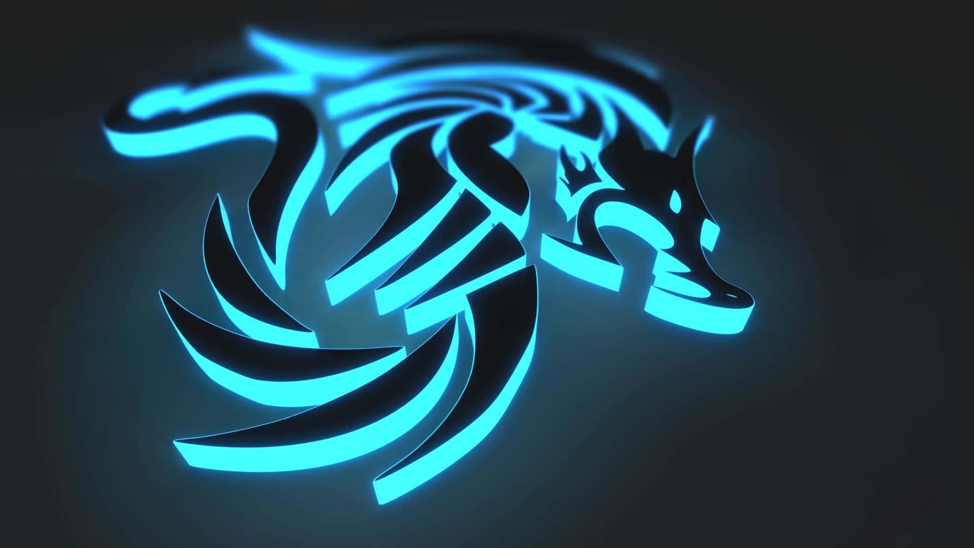 Neon Mavi Ejderha Logosu Arka Planı Duvar Kağıdı