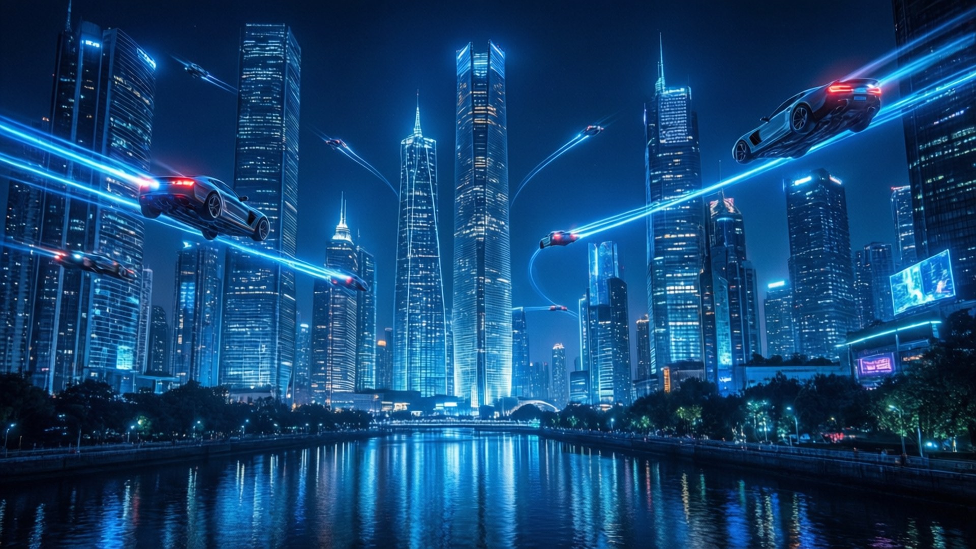 Neon Mavi Siber Şehir Duvar Kağıdı