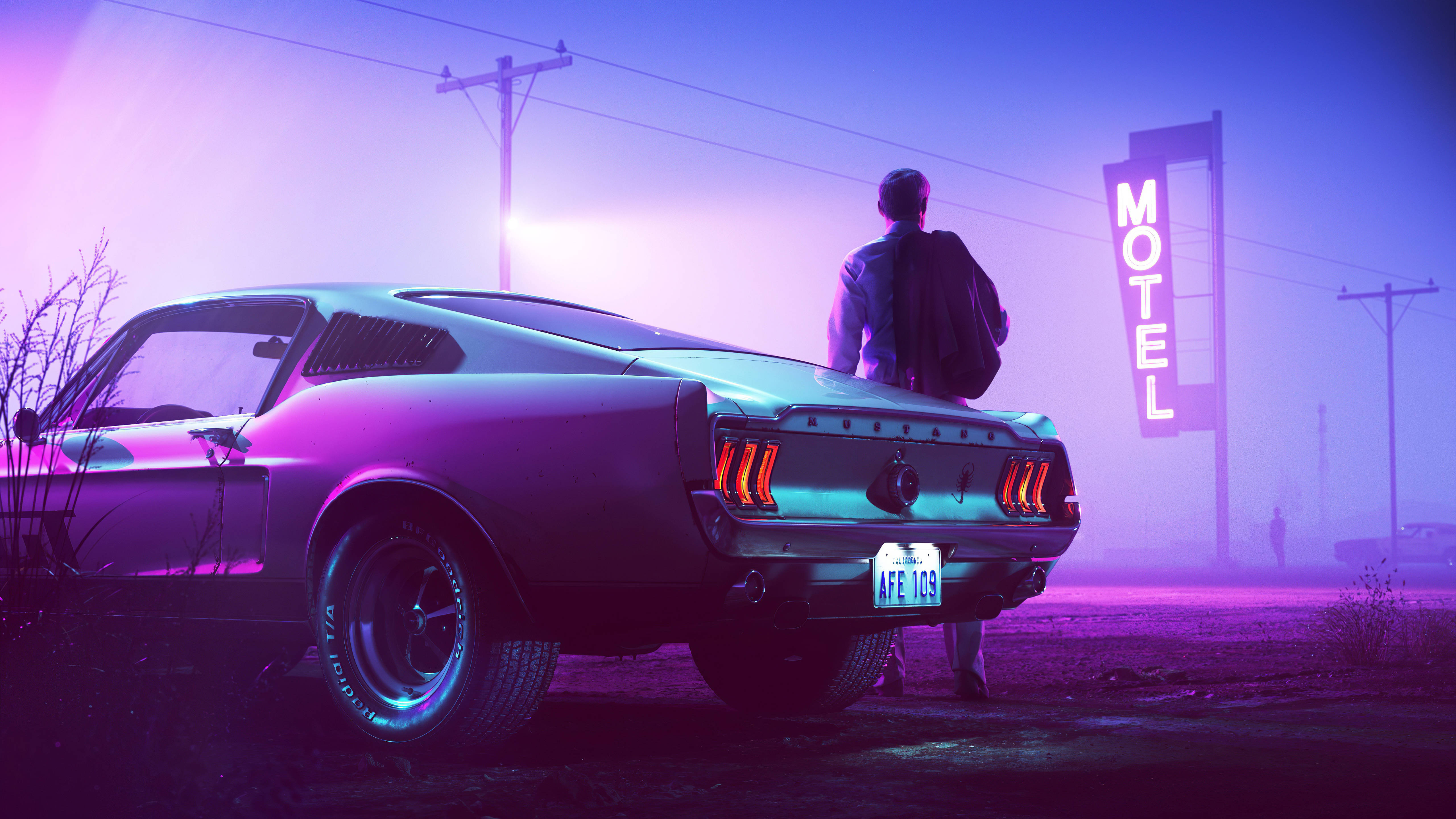Neon Mor Estetik Ford Mustang Duvar Kağıdı