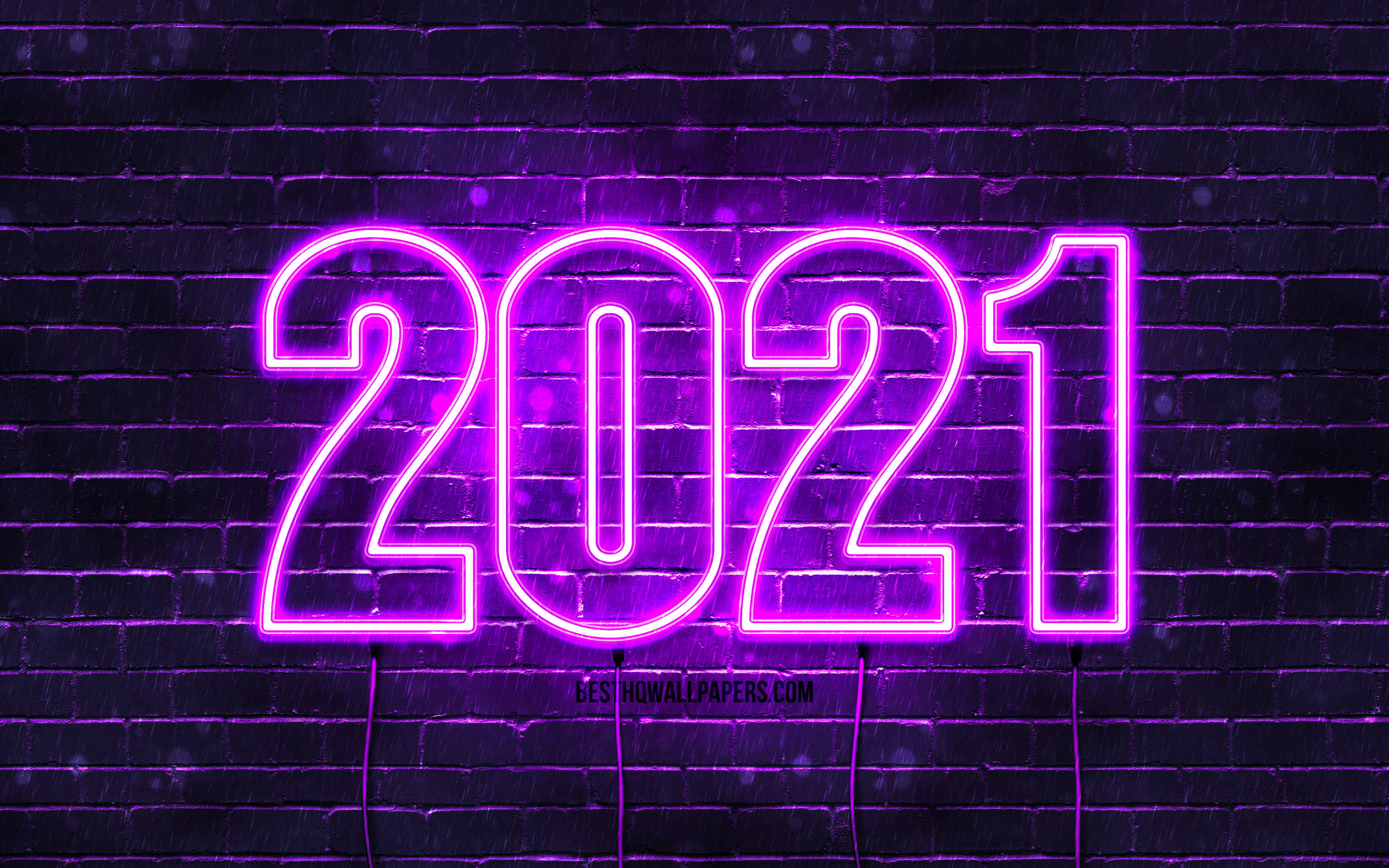 Neon Mor Mutlu Yıllar 2021 Tebriği Duvar Kağıdı