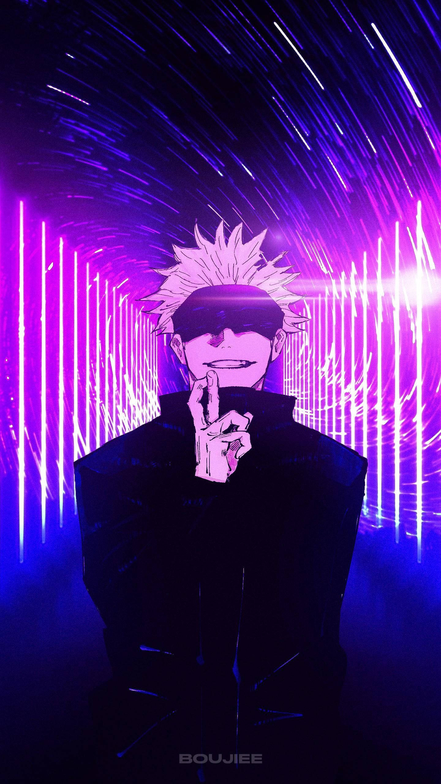 Neon Mor Satoru Gojo Jujutsu Kaisen Telefon Duvar Kağıdı