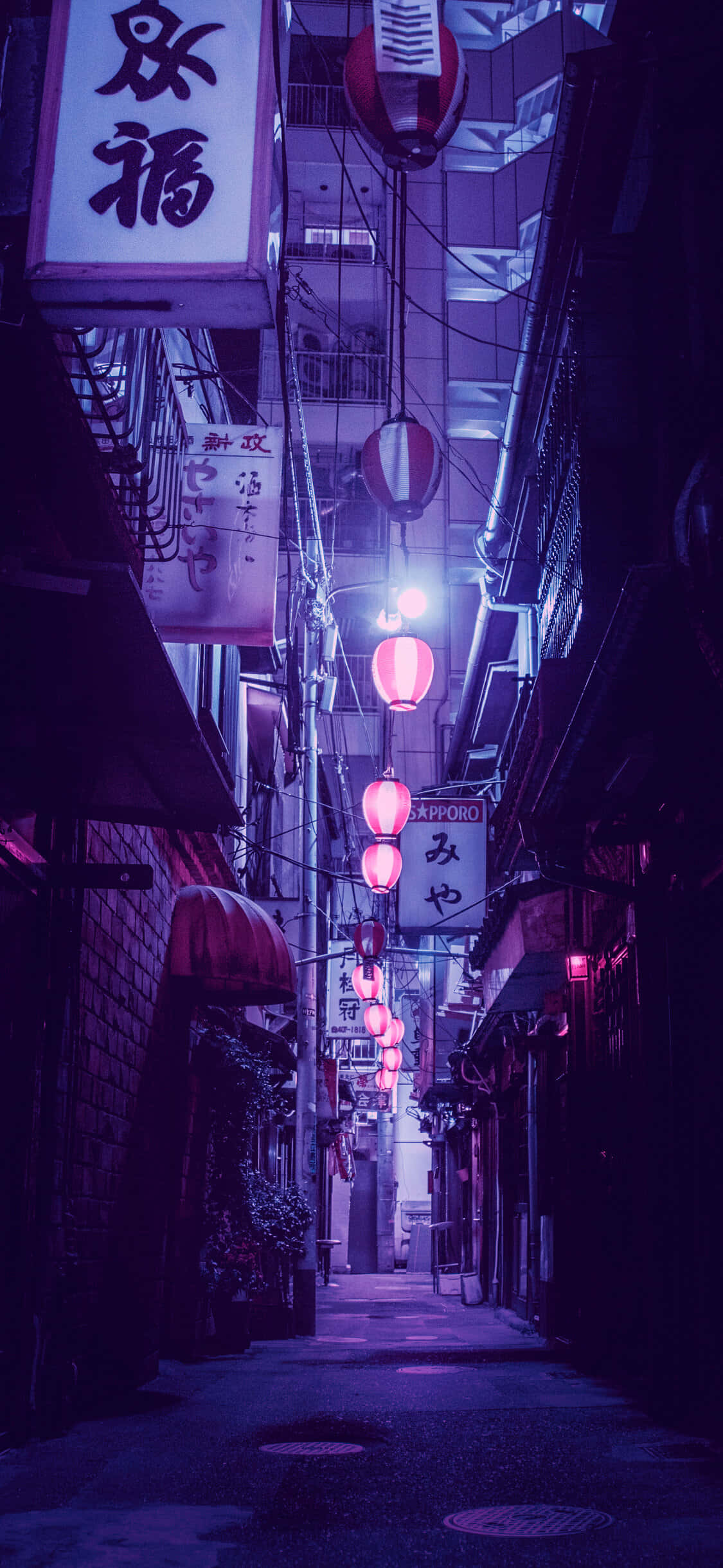 Neon Mor Tokyo Sokağı Telefon Arkaplanı Duvar Kağıdı