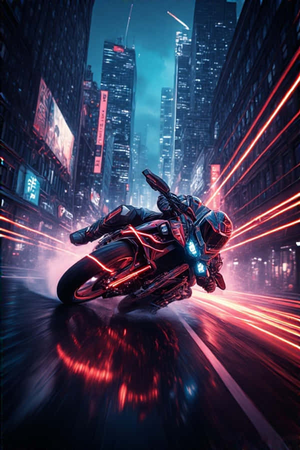 Neon Motosiklet Kovalama Karanlık Şehir Dinamik 4K Duvar Kağıdı