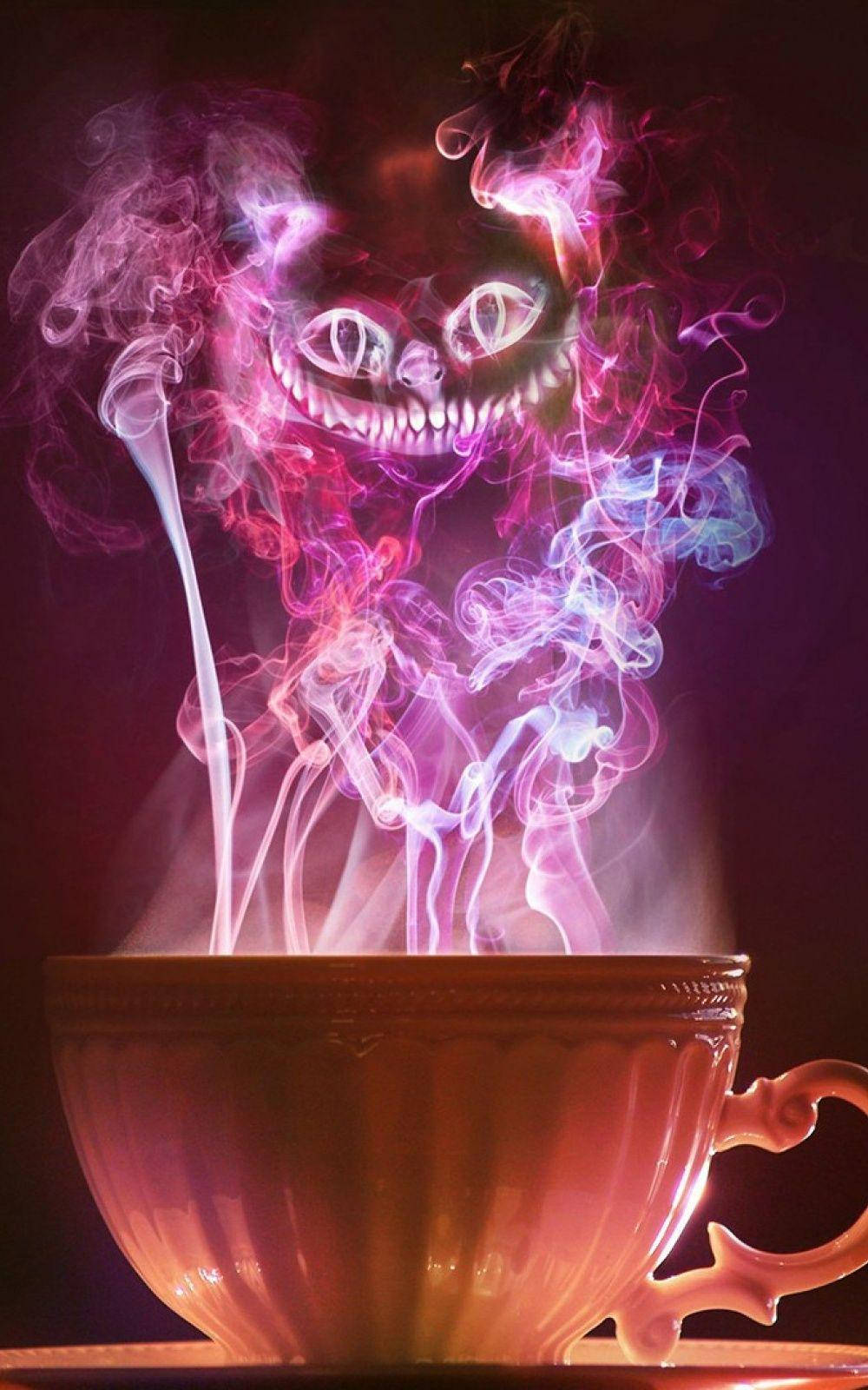 Neon Pembe Cheshire Kedisi Dumanı Duvar Kağıdı