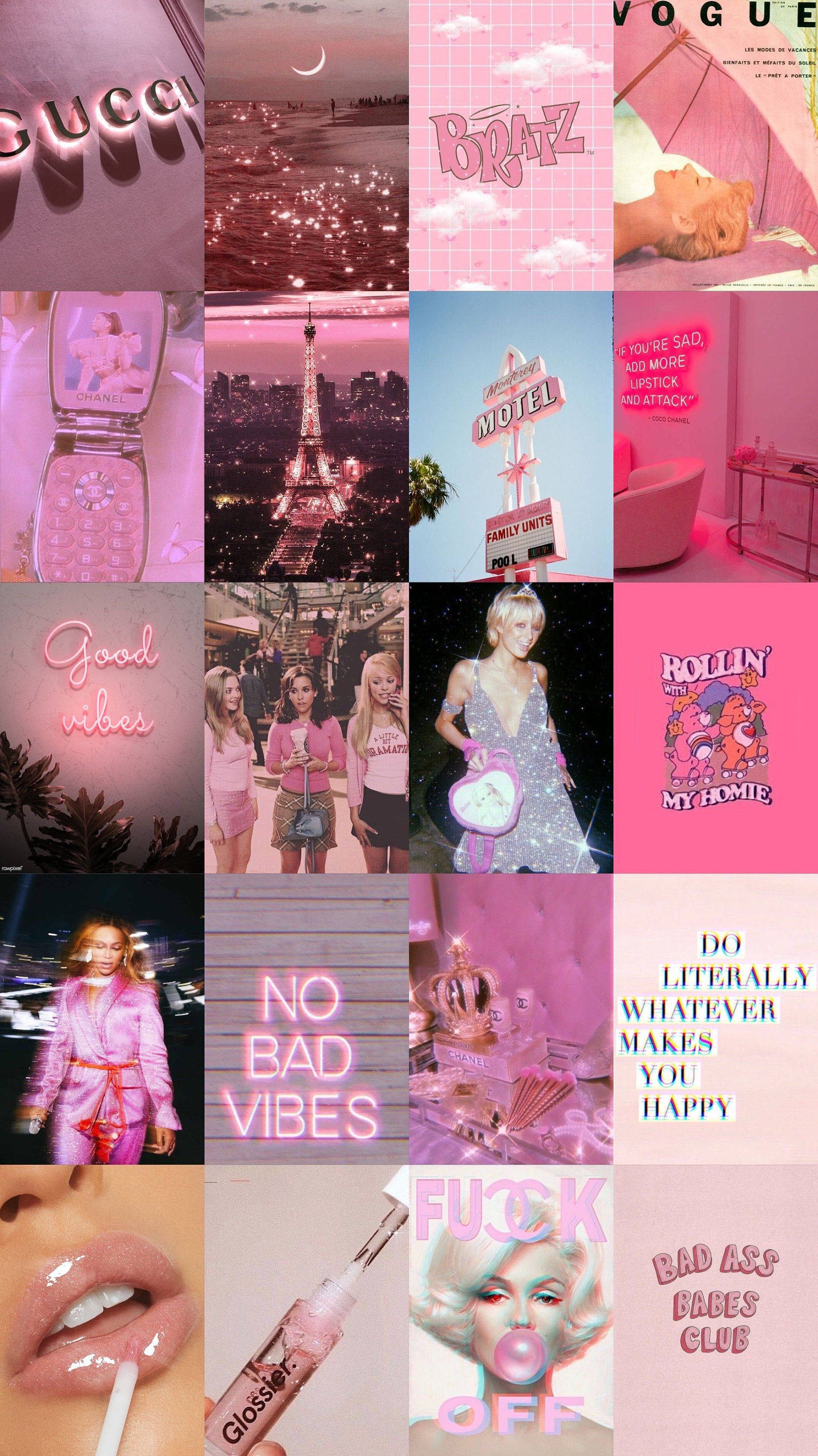 Neon Pembe Kız Kolajı Duvar Kağıdı