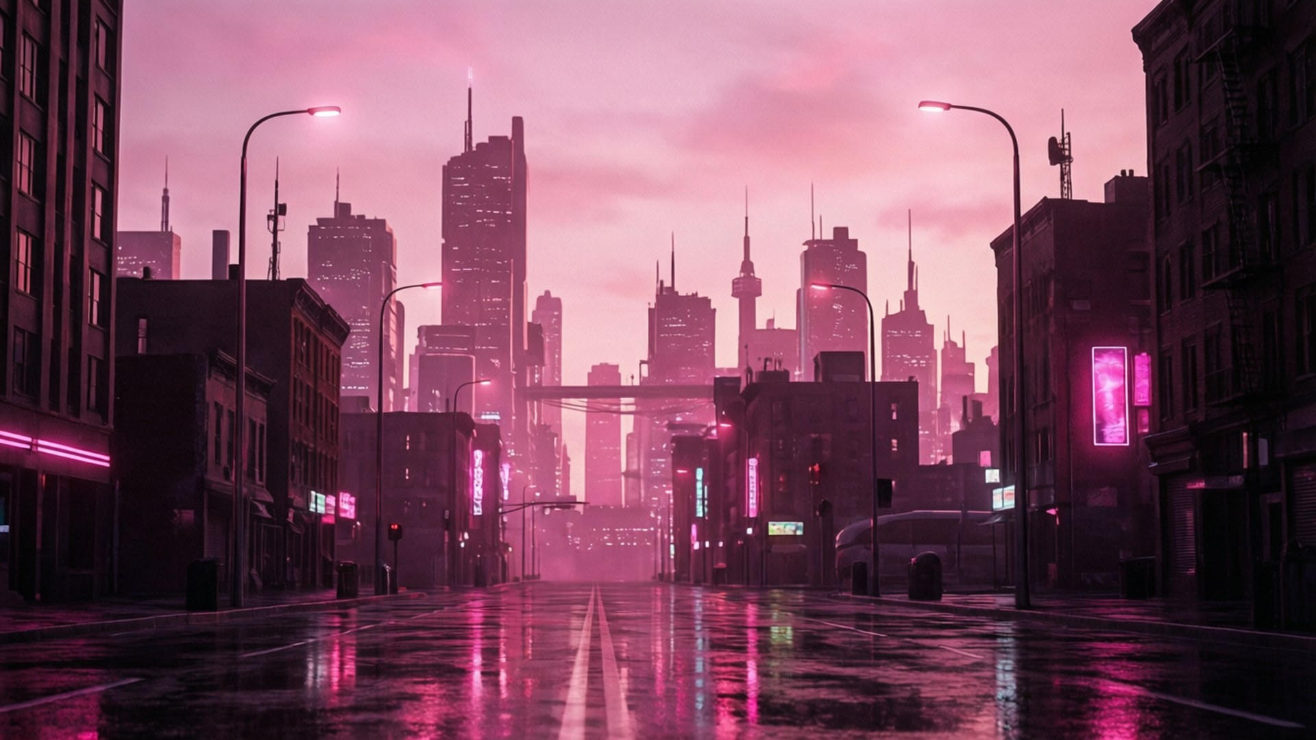 Neon Pembe Şehir Alacakaranlığı Duvar Kağıdı