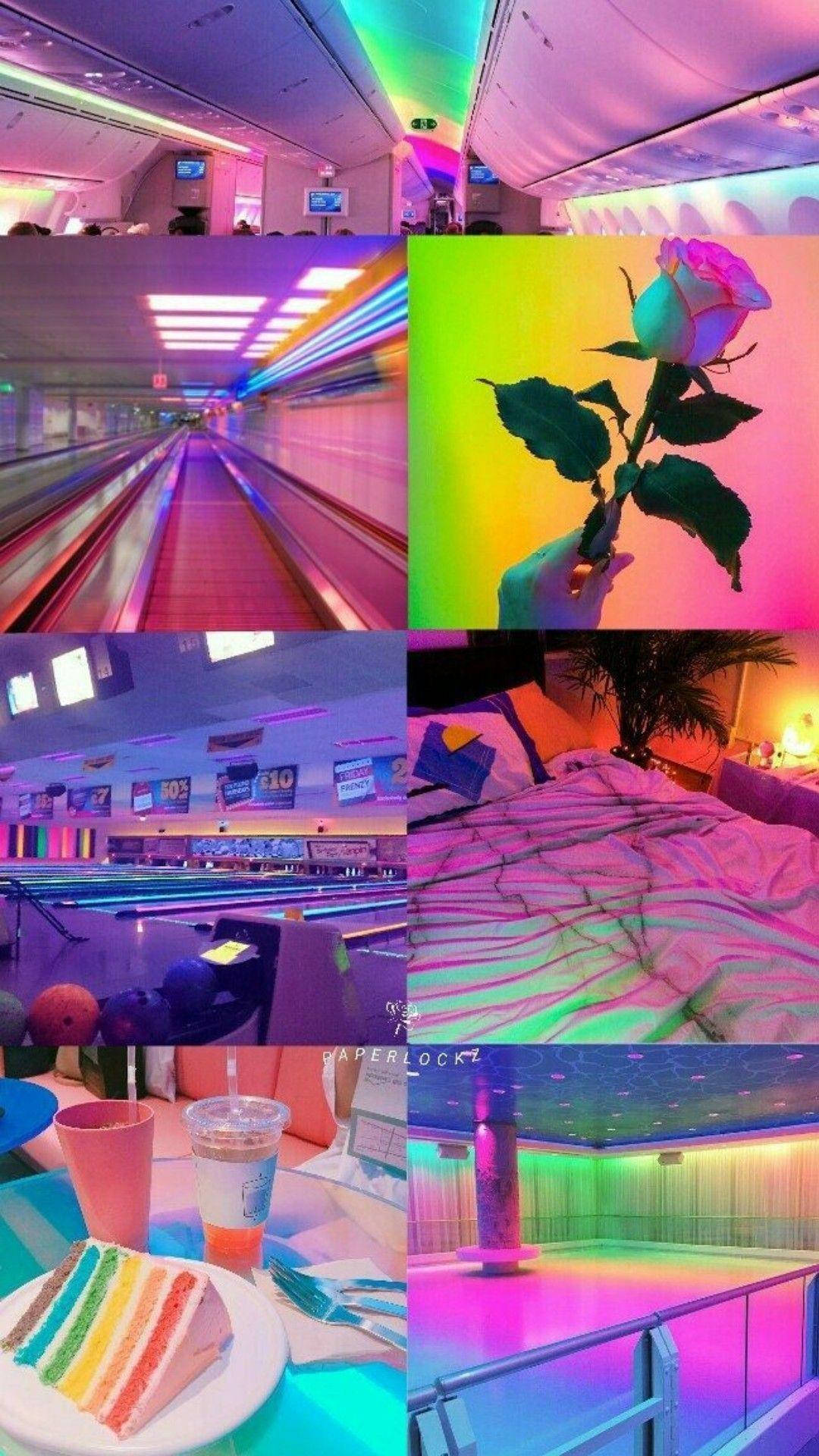 Neon Pembe Yerler Estetik Kolaj Duvar Kağıdı