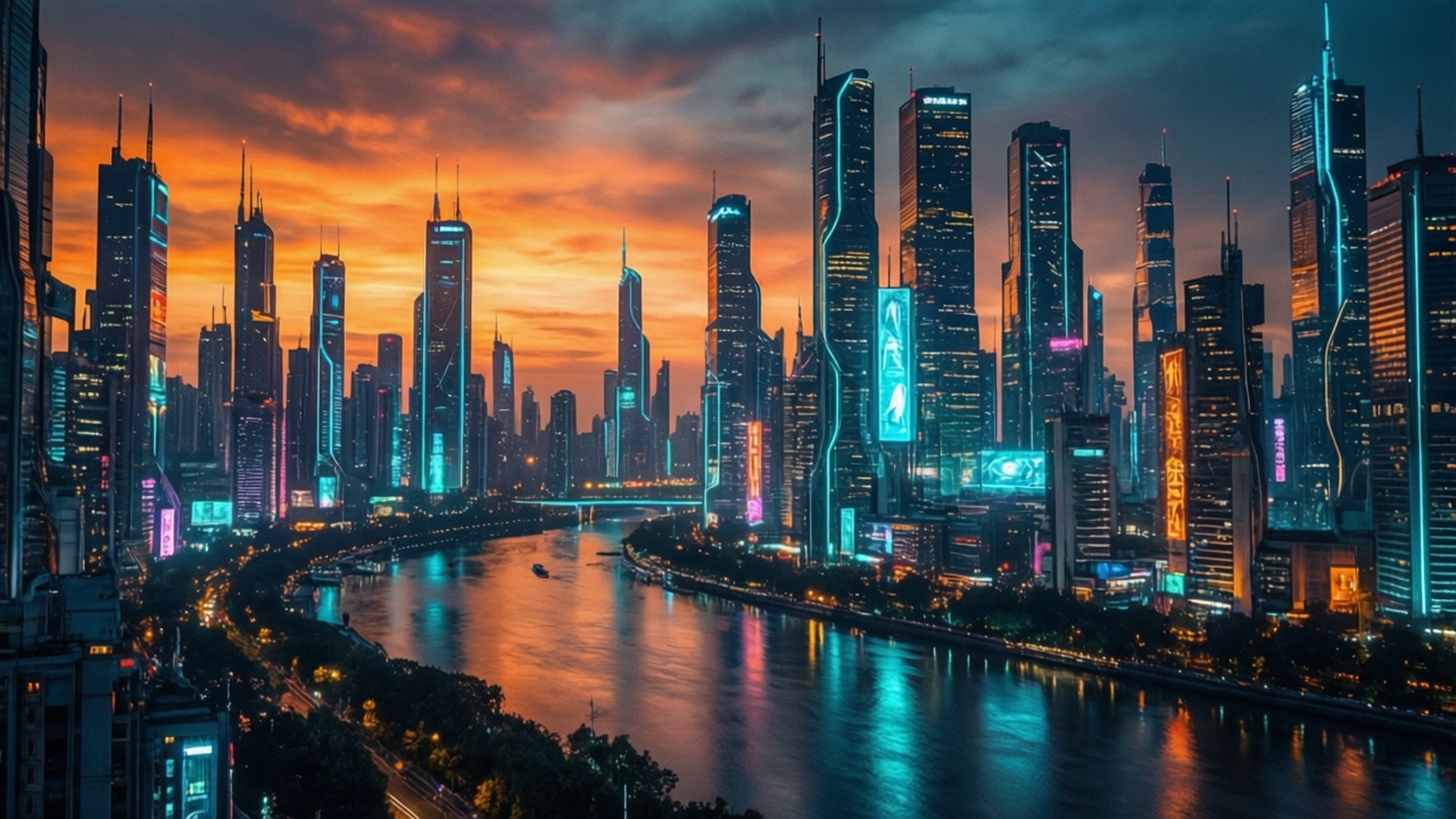 Neon Şehir Alacakaranlığı Duvar Kağıdı