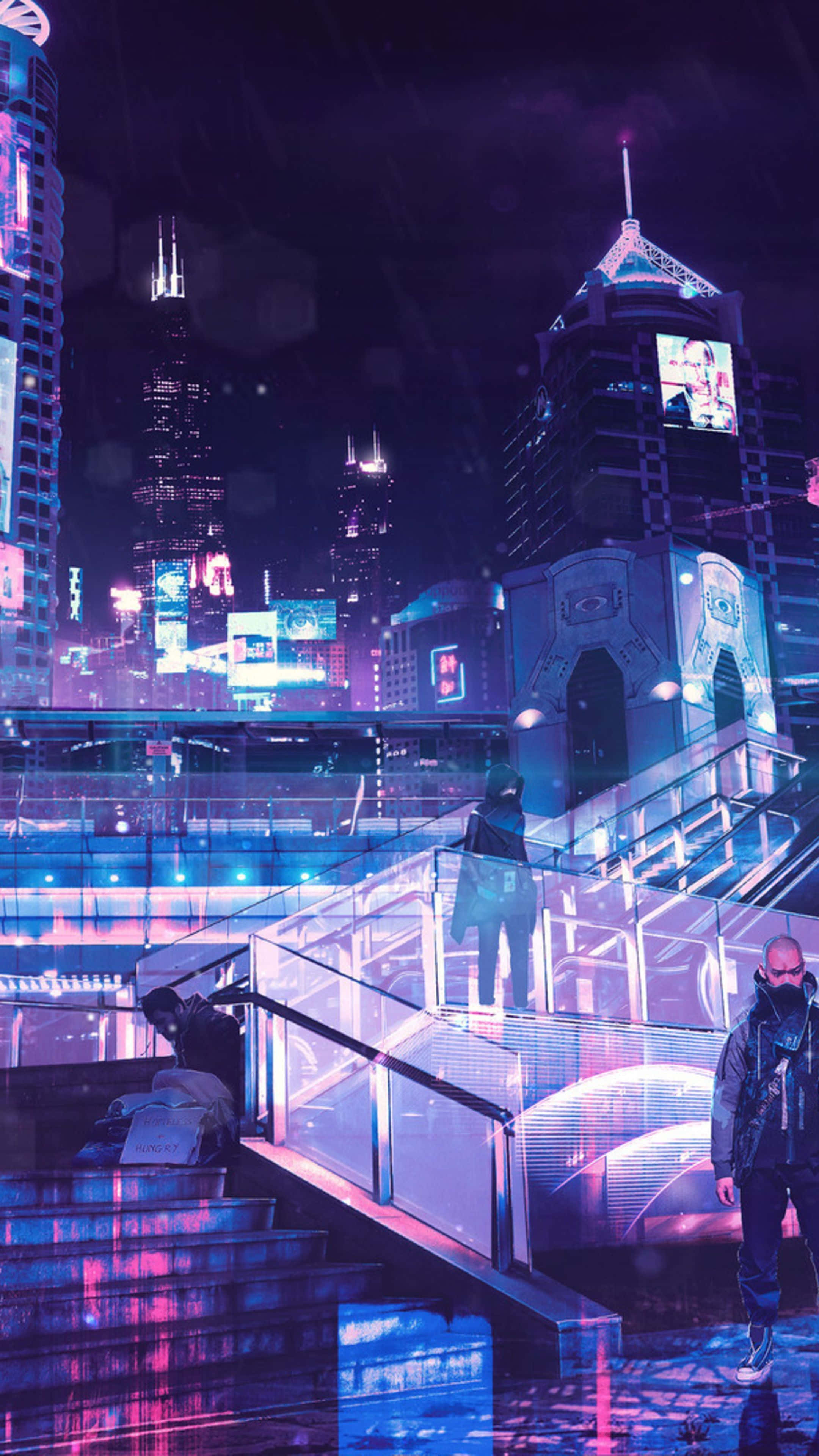 Neon Şehir arka planı Duvar Kağıdı