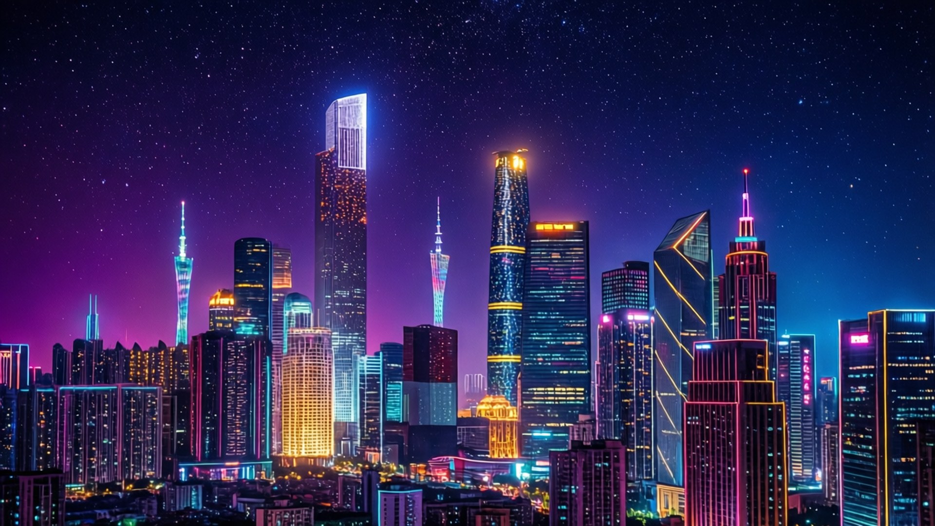 Neon Şehir Silüeti Duvar Kağıdı