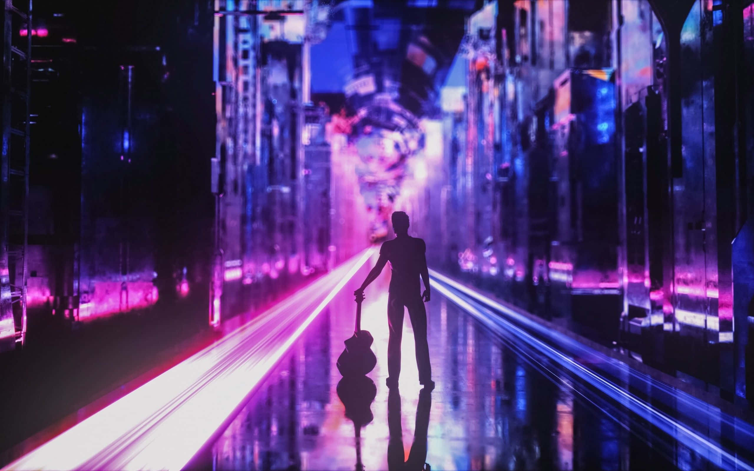 Neon Şehri'nde gece gökyüzünü aydınlatmak Duvar Kağıdı