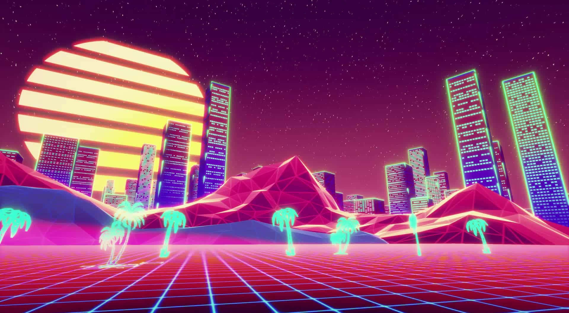 Neon Şehri'nin büyüleyici gece manzarası. Duvar Kağıdı