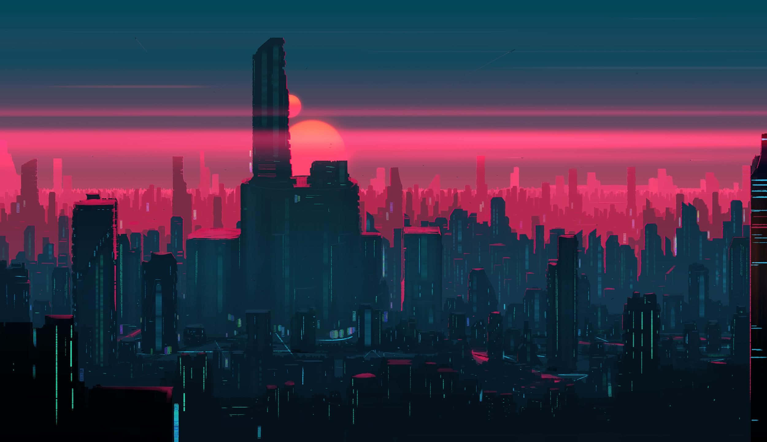 Neon Şehri'nin canlı renklerini keşfedin. Duvar Kağıdı