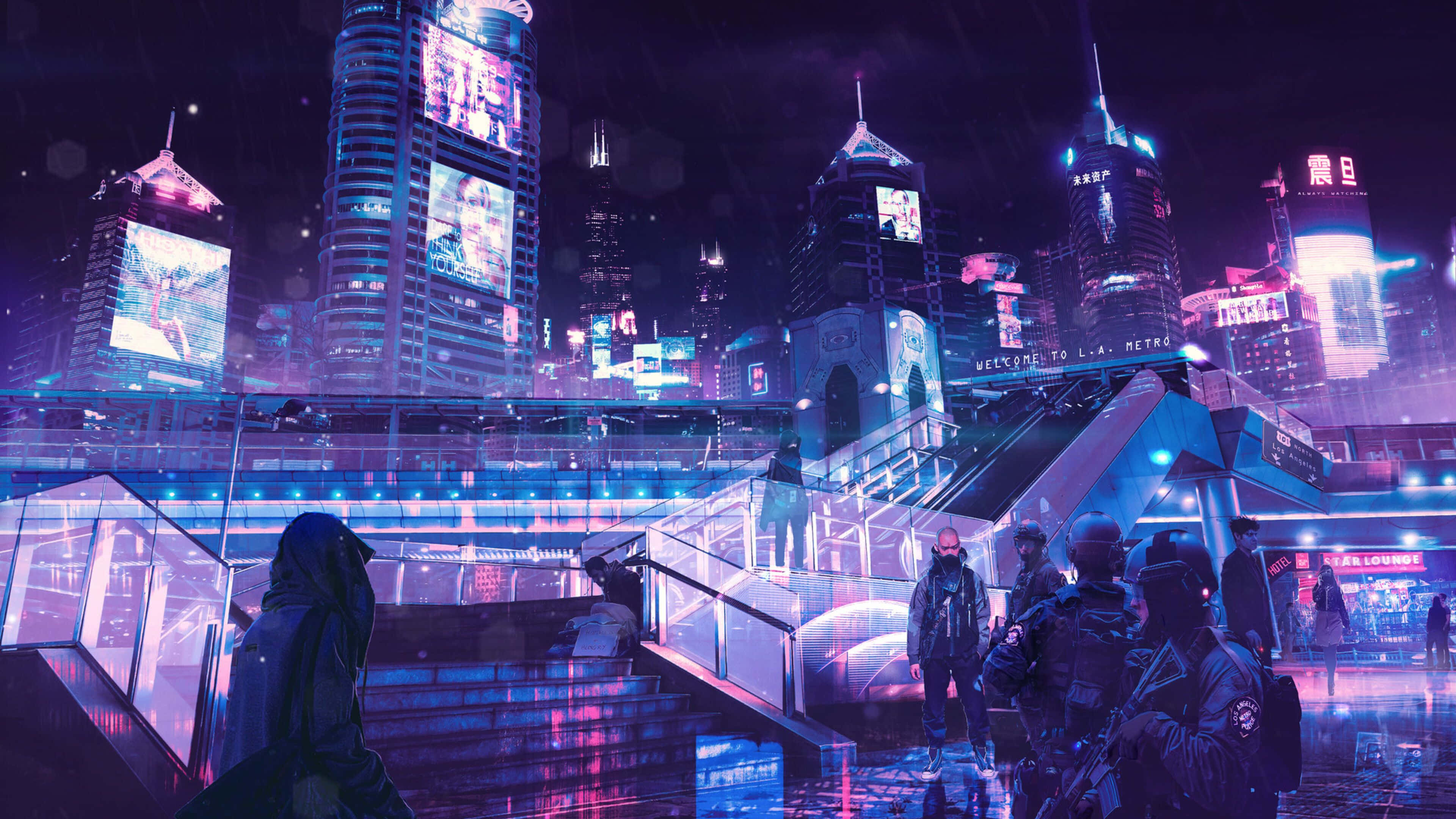 Neon Şehrin Gece Işıkları Duvar Kağıdı