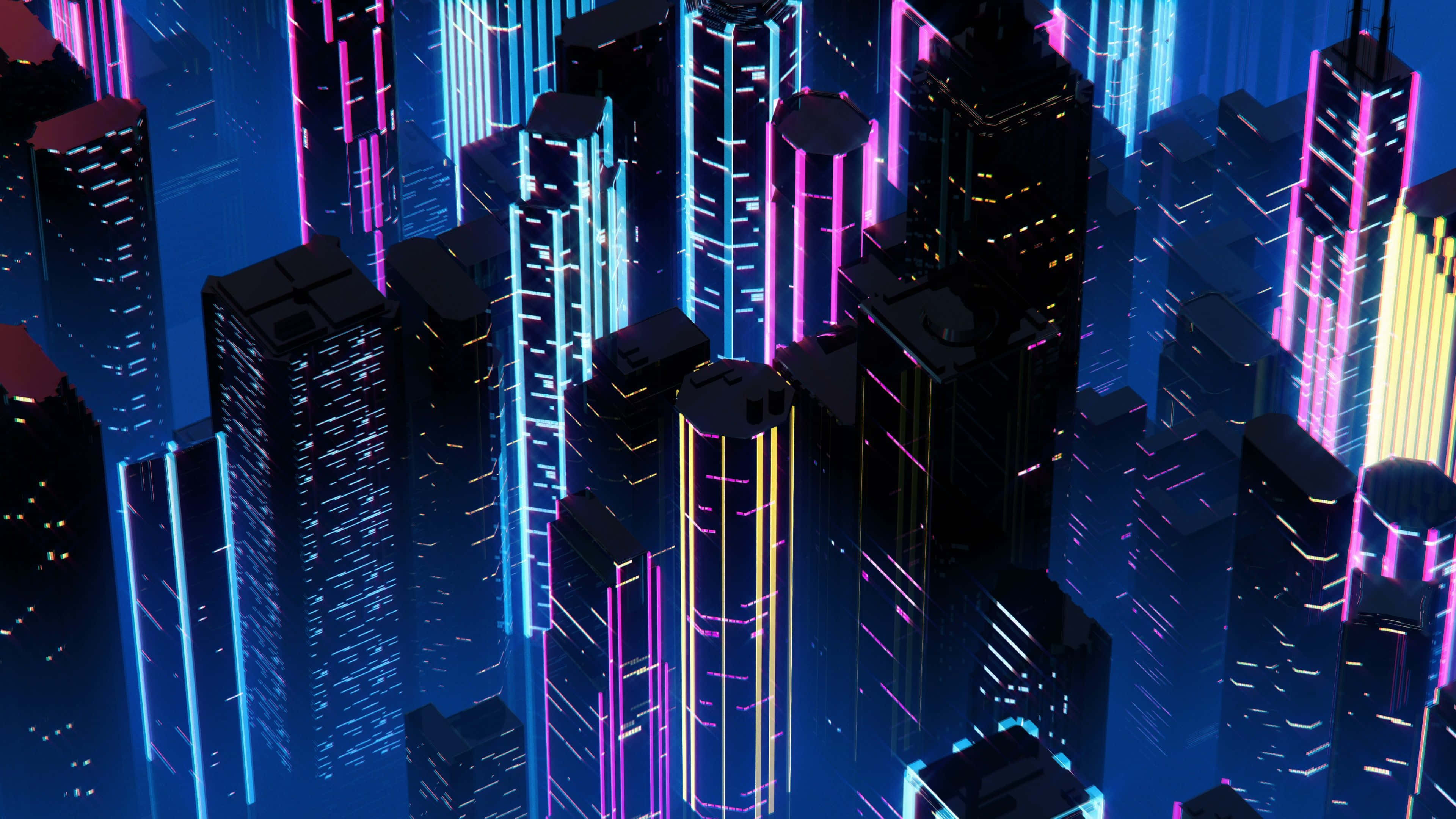 Neon Şehrinin Parlak Işıkları Duvar Kağıdı