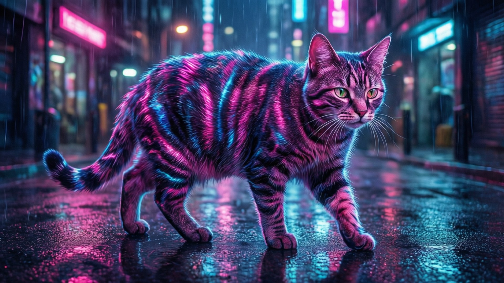 Neon Siber Kedi Duvar Kağıdı