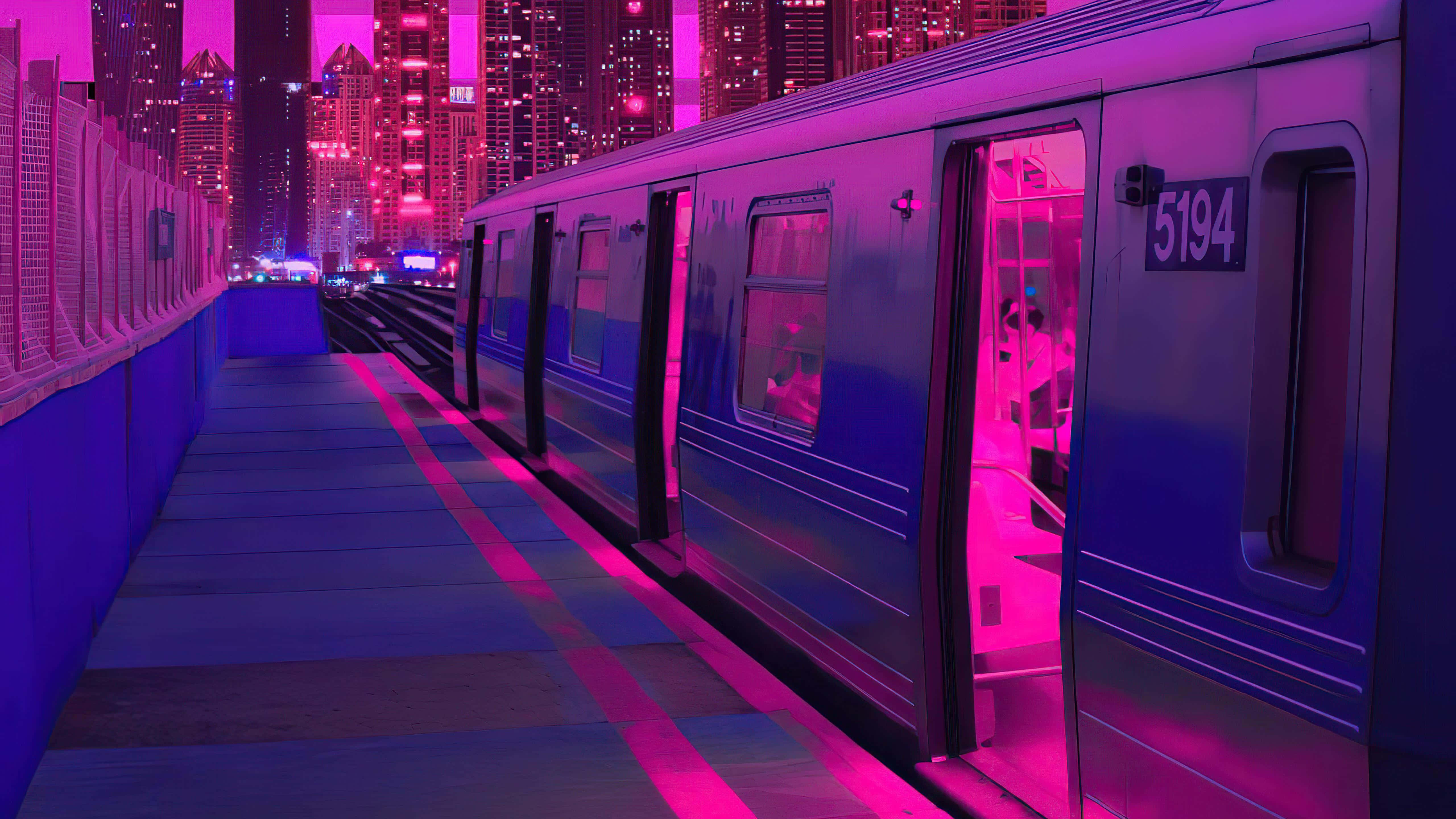 Neon Tren Synthwave Arkaplan Duvar Kağıdı