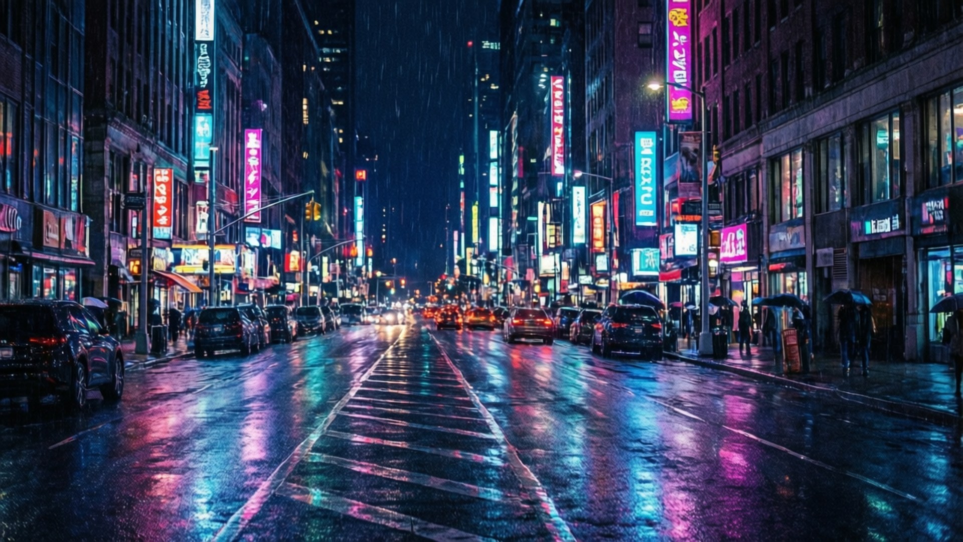 Neon Yağmurlu Şehir Gecesi Duvar Kağıdı