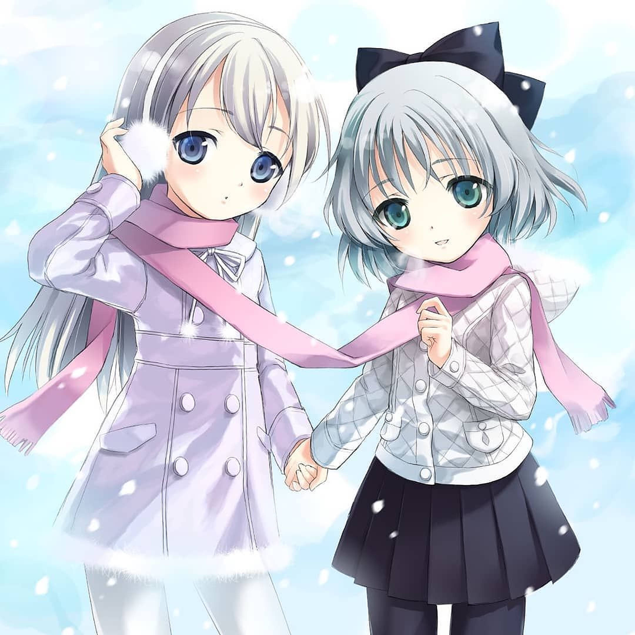 Neşeli Anime Çocukları Kışın Keyfini Çıkarıyor Duvar Kağıdı