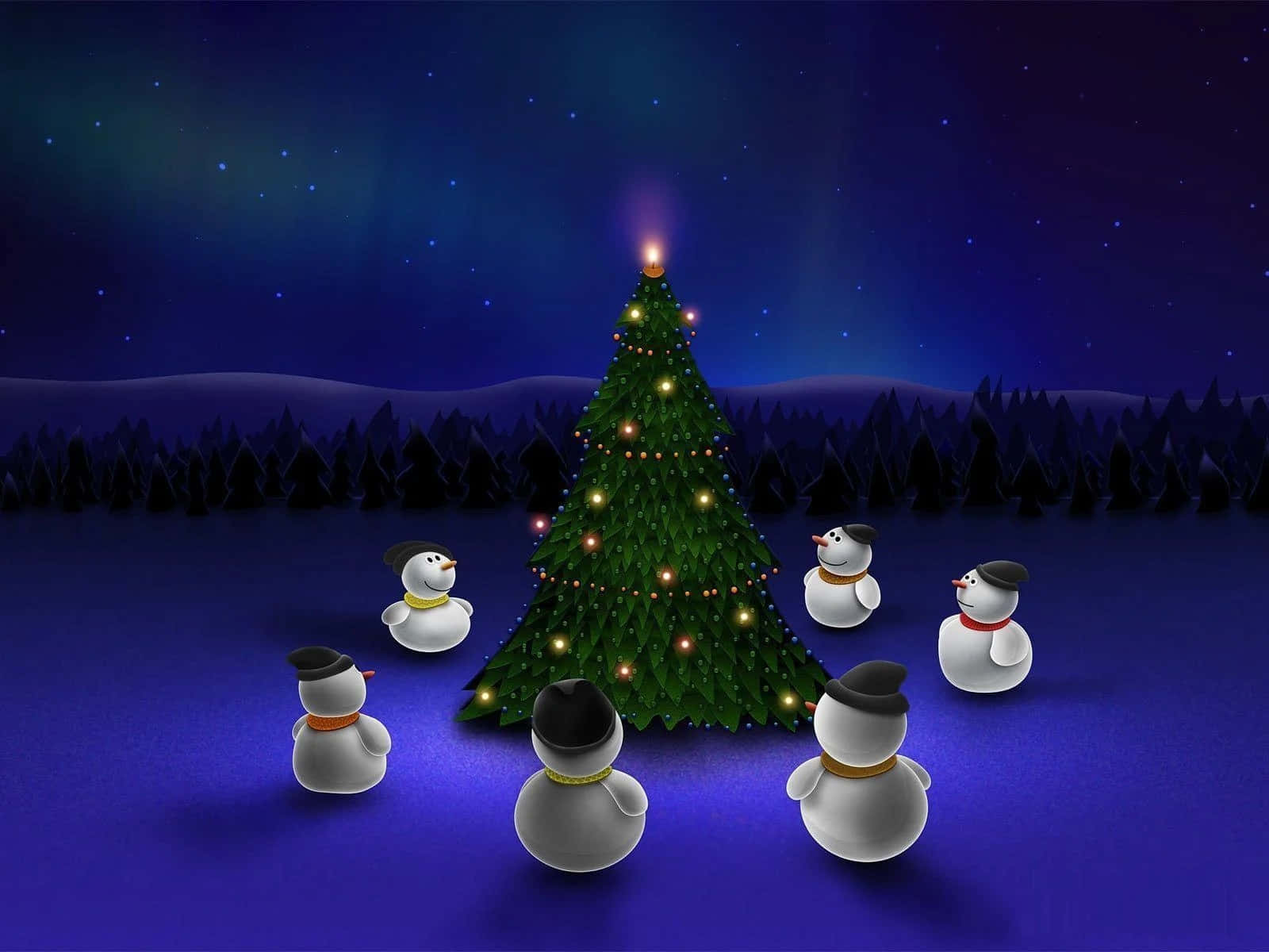 Neşeli Noel Baba Karakteri ve Noel Ağacı Duvar Kağıdı