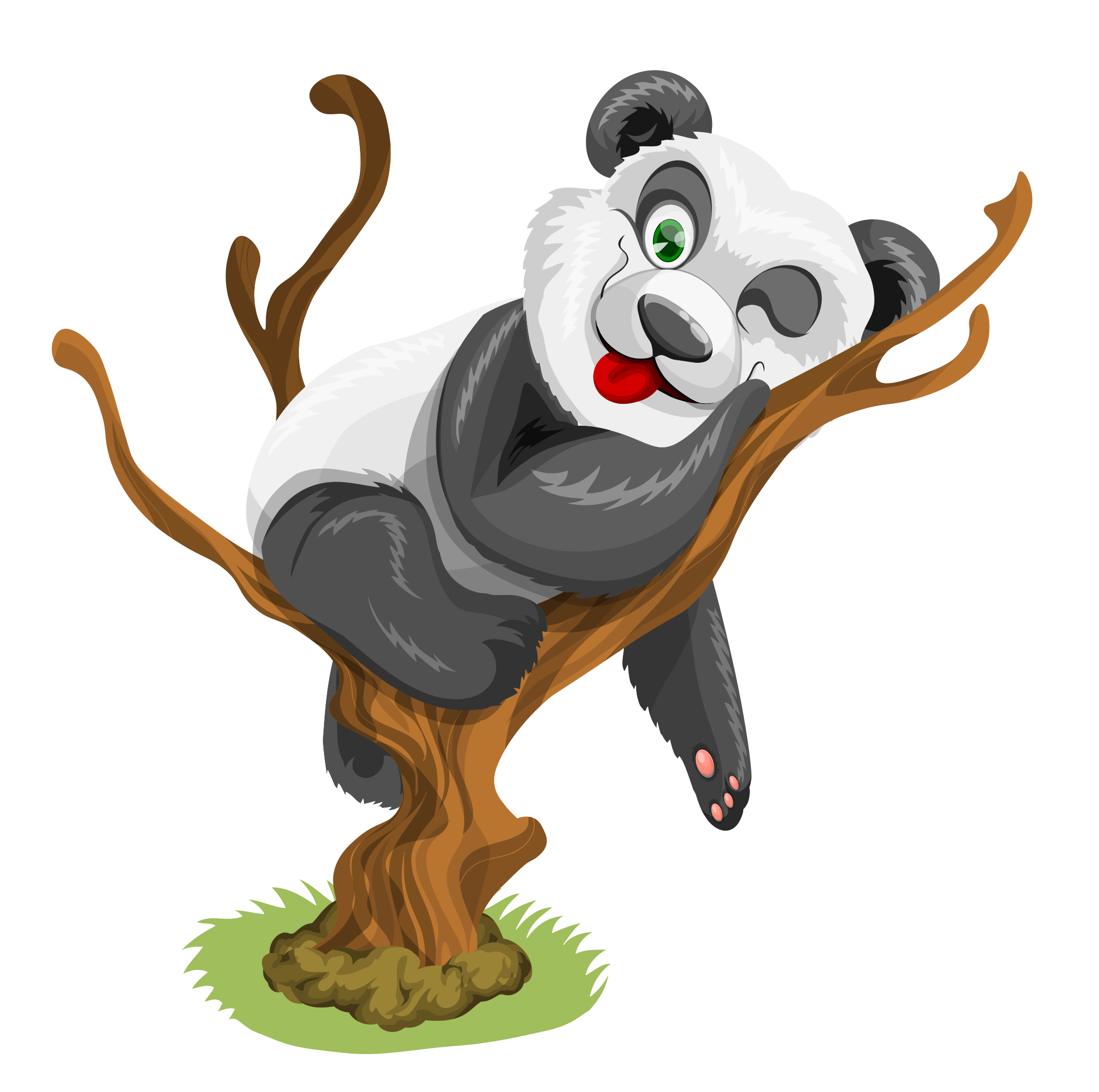 Neşeli Panda Çizgi Film Ağaç Tırmanışı Duvar Kağıdı