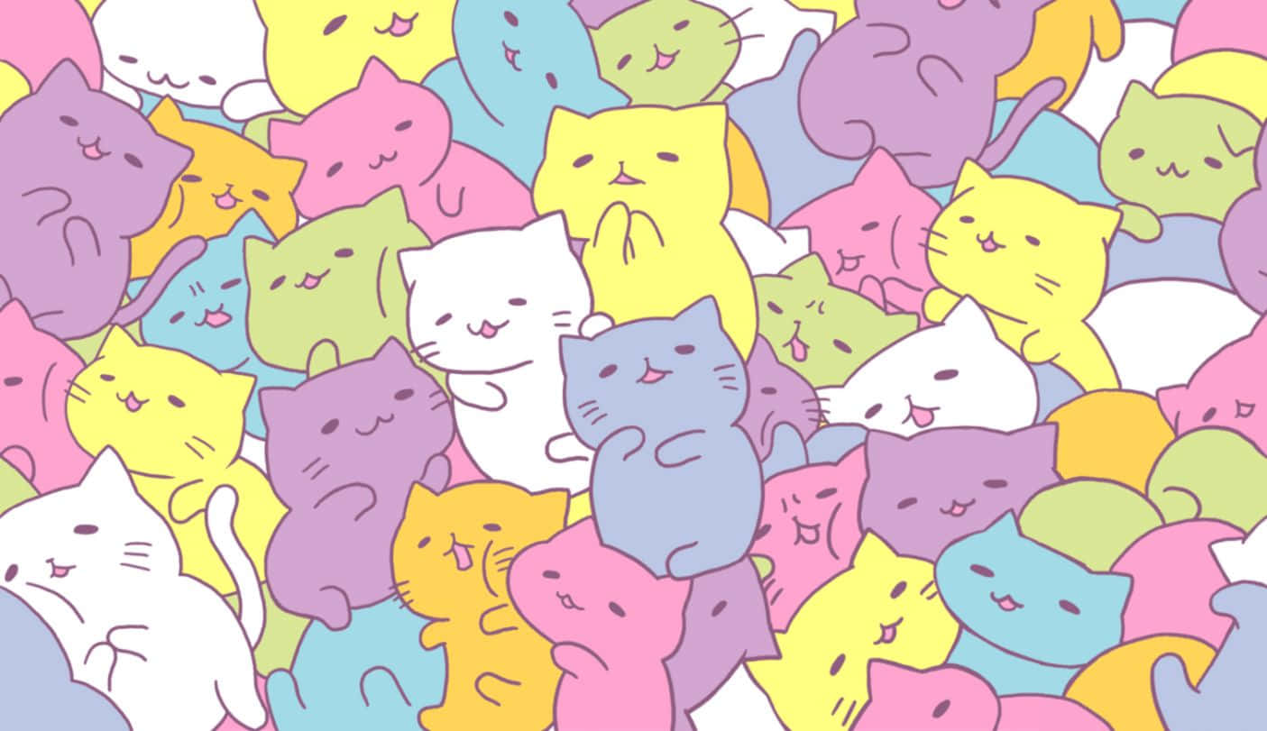 Neşeli Sevimli Kedi Deseniyle Gününüzü Renklendirin Duvar Kağıdı