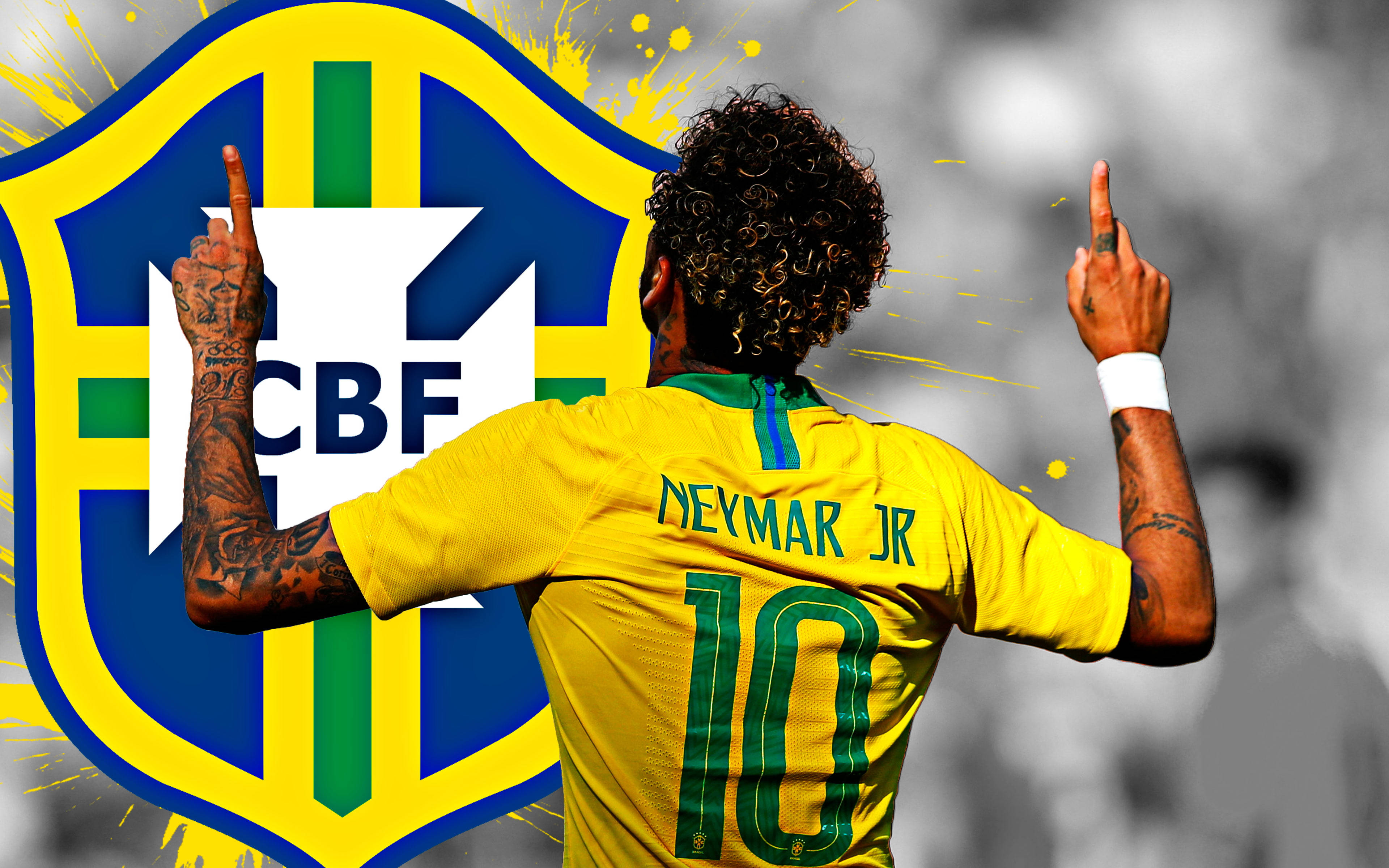 Neymar 4K Büyük CBF Logosuyla Duvar Kağıdı