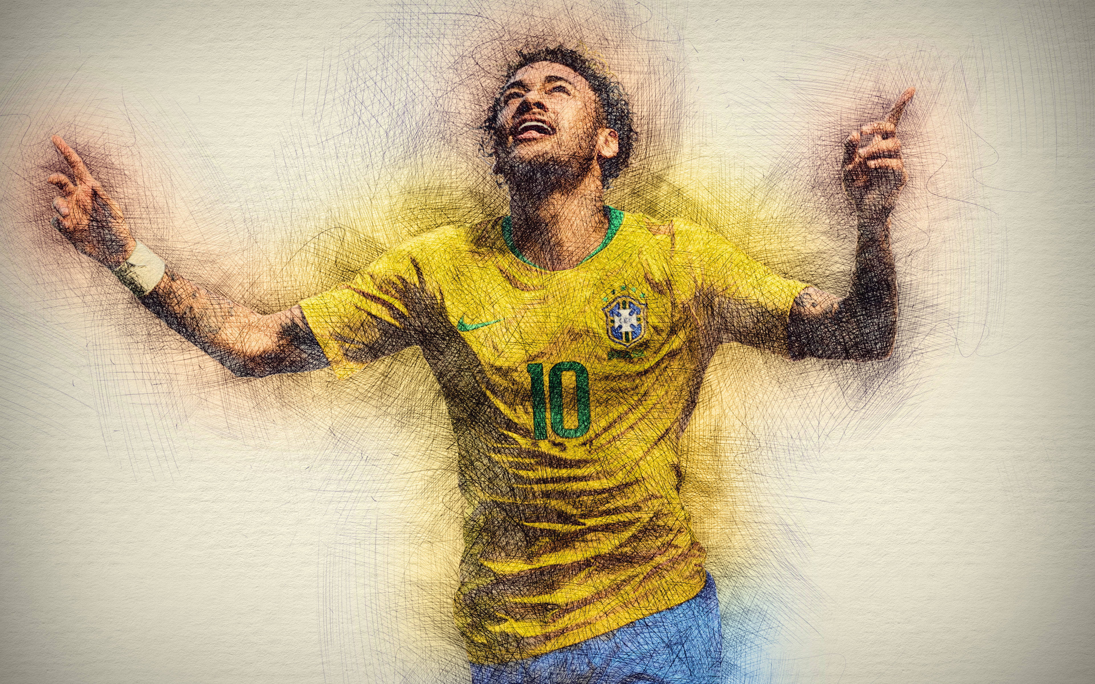 Neymar 4K Havalı Çizim Duvar Kağıdı