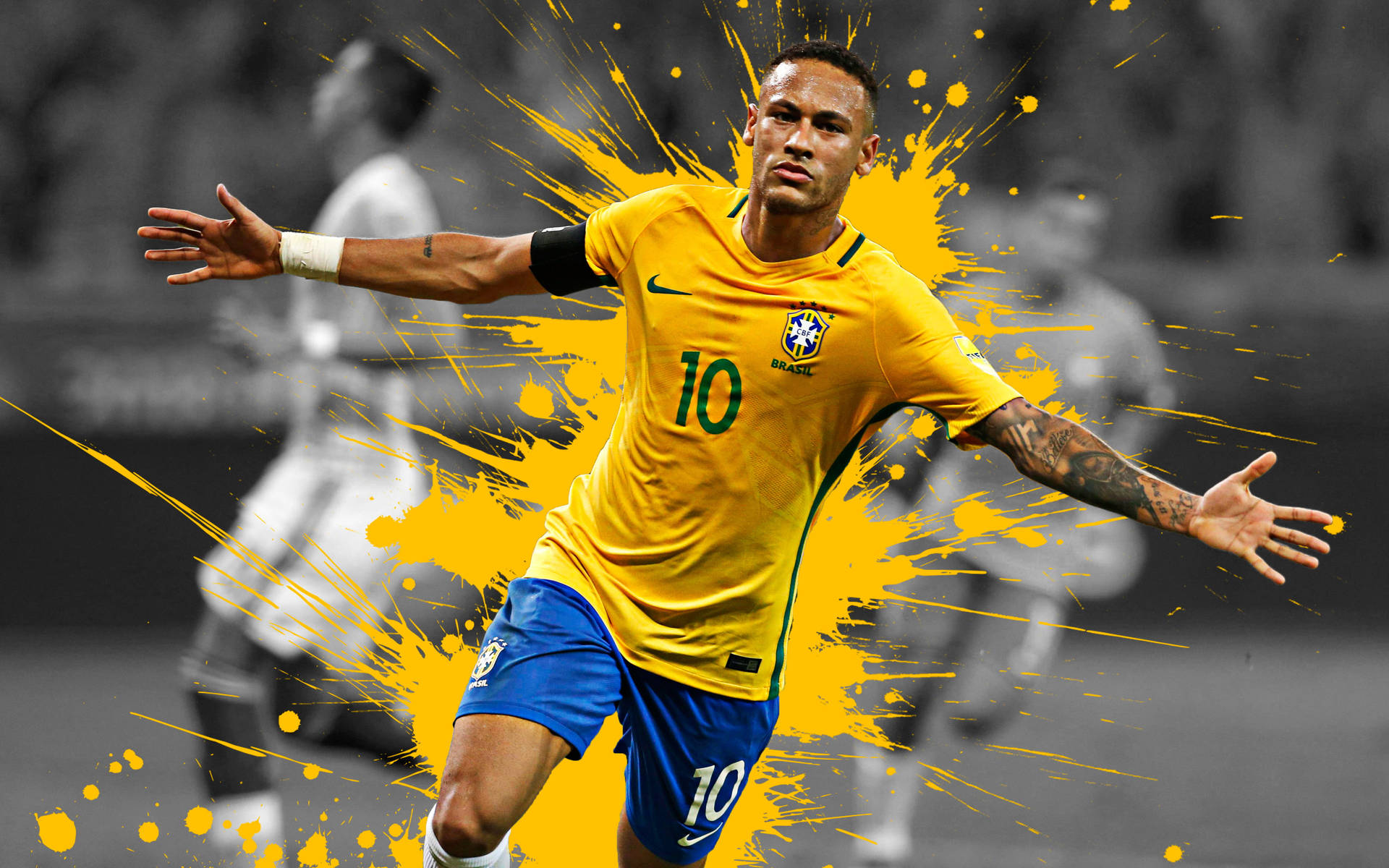 Neymar 4K Sarı Mürekkep Sıçramaları Duvar Kağıdı