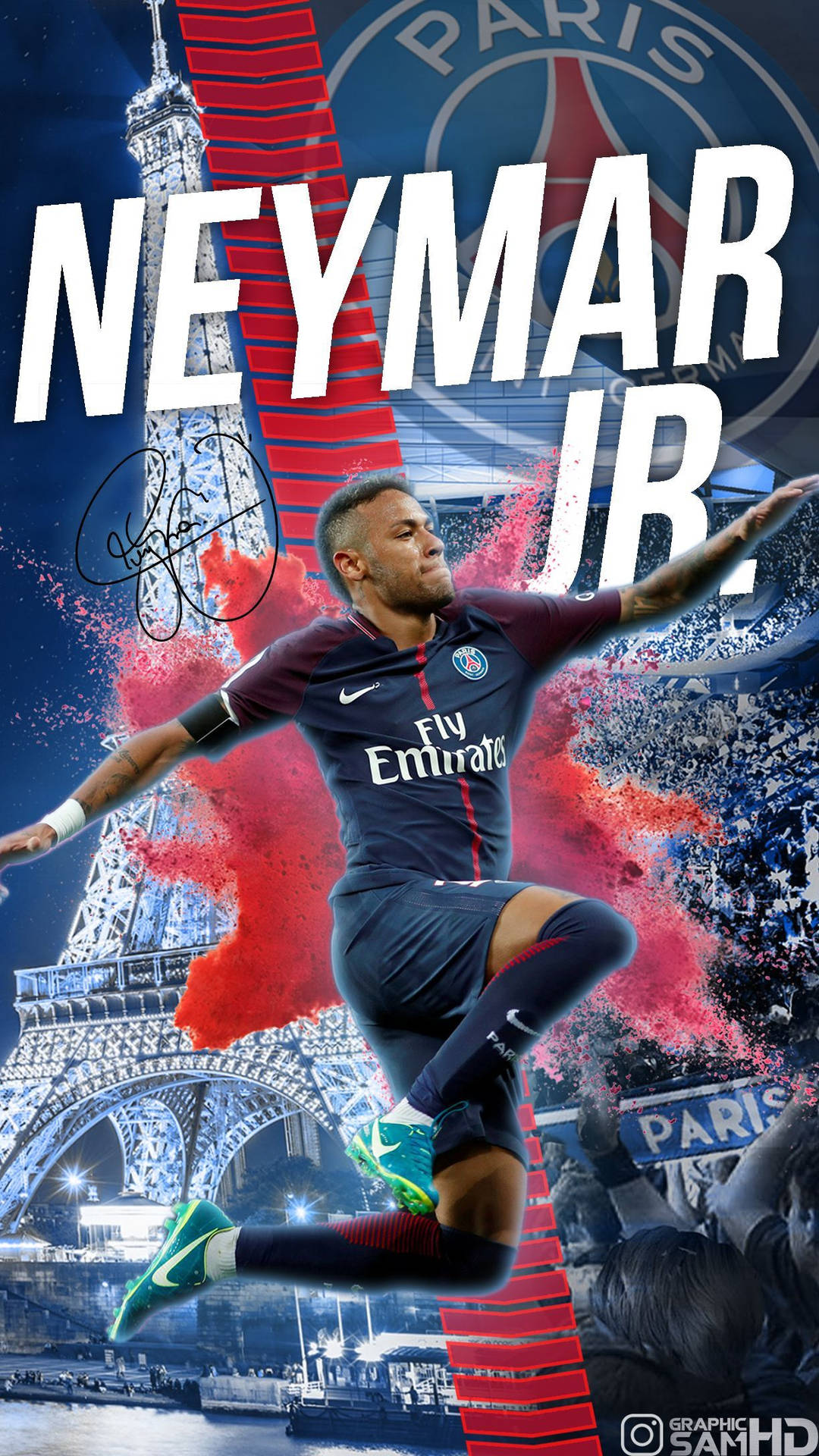 Mavi Ve Kırmızı Neymar Hayran Sanatı duvar kağıdı.