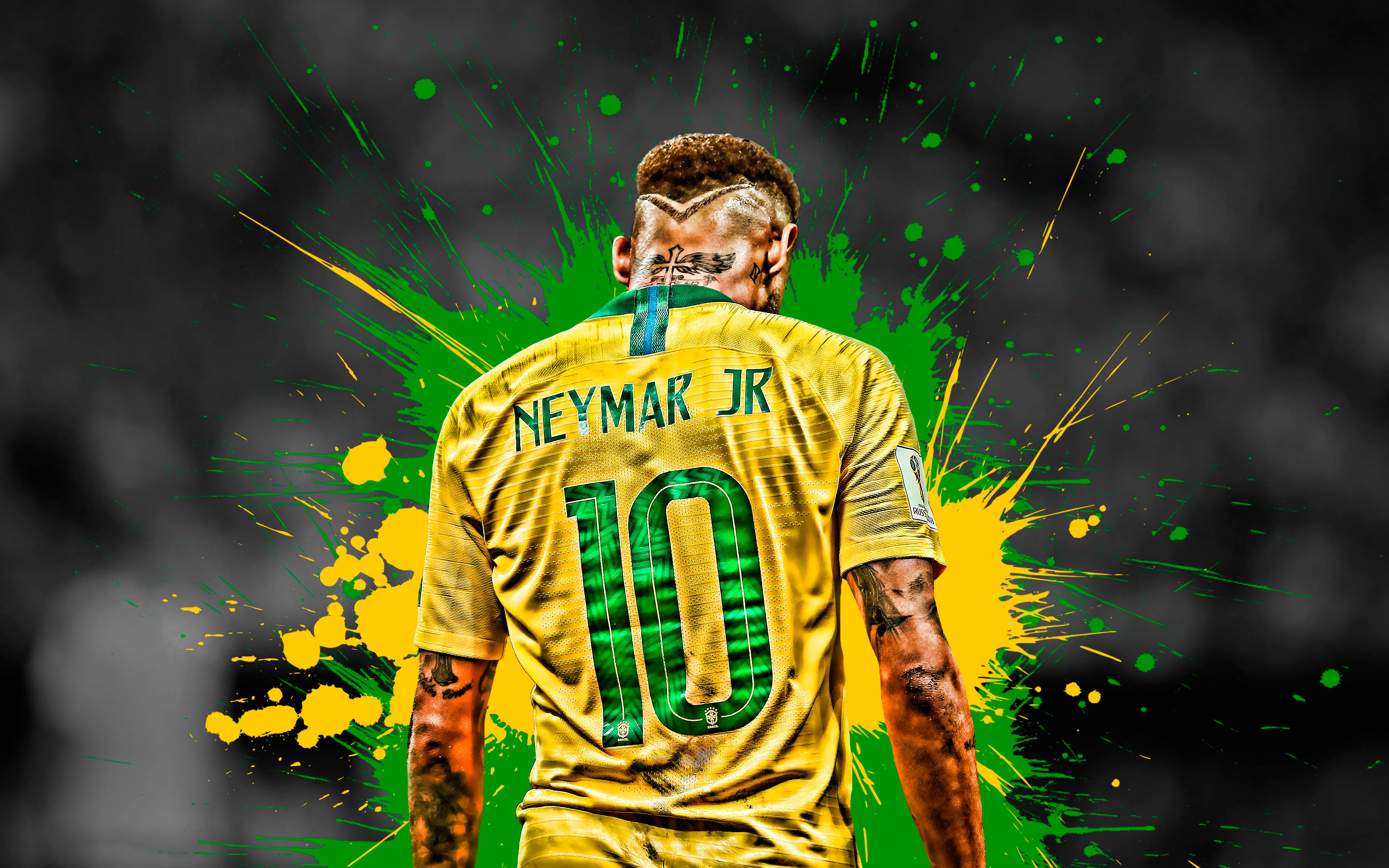 Neymar Jr Sarı Yeşil Sıçratma Duvar Kağıdı