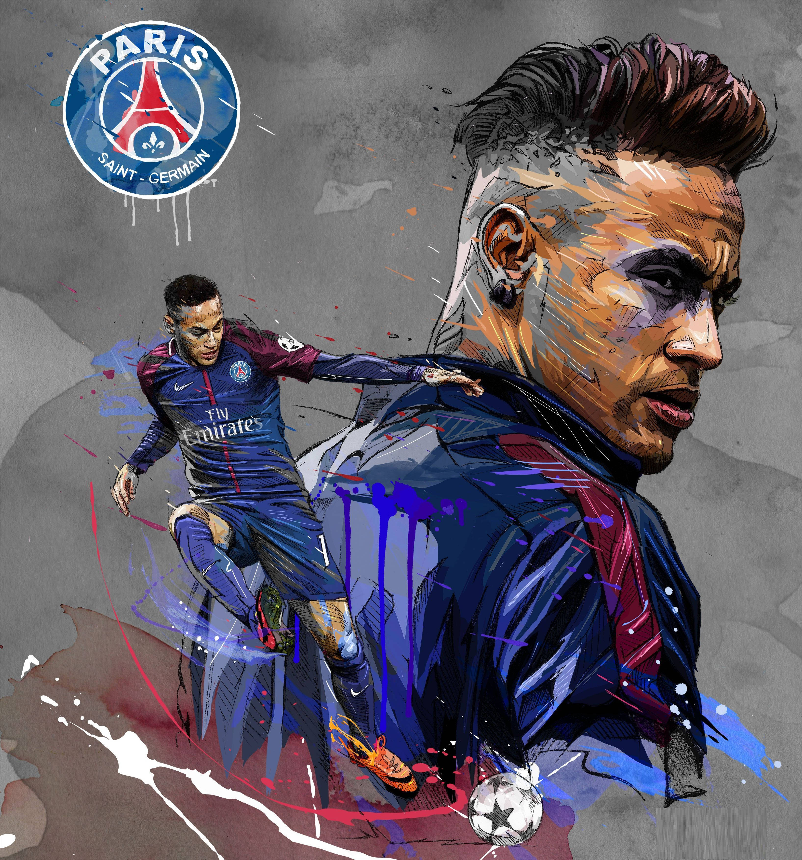Neymar, kalem aracı sanat eserini başarıyla tamamladıktan sonra bir hayranla el sıkışıyor Duvar Kağıdı